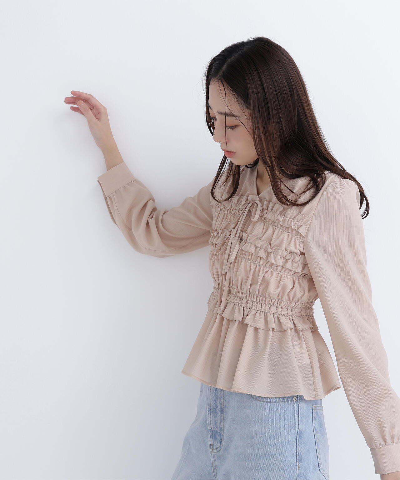 フロントリボンペプラム楊柳ブラウス | NATURAL BEAUTY BASIC