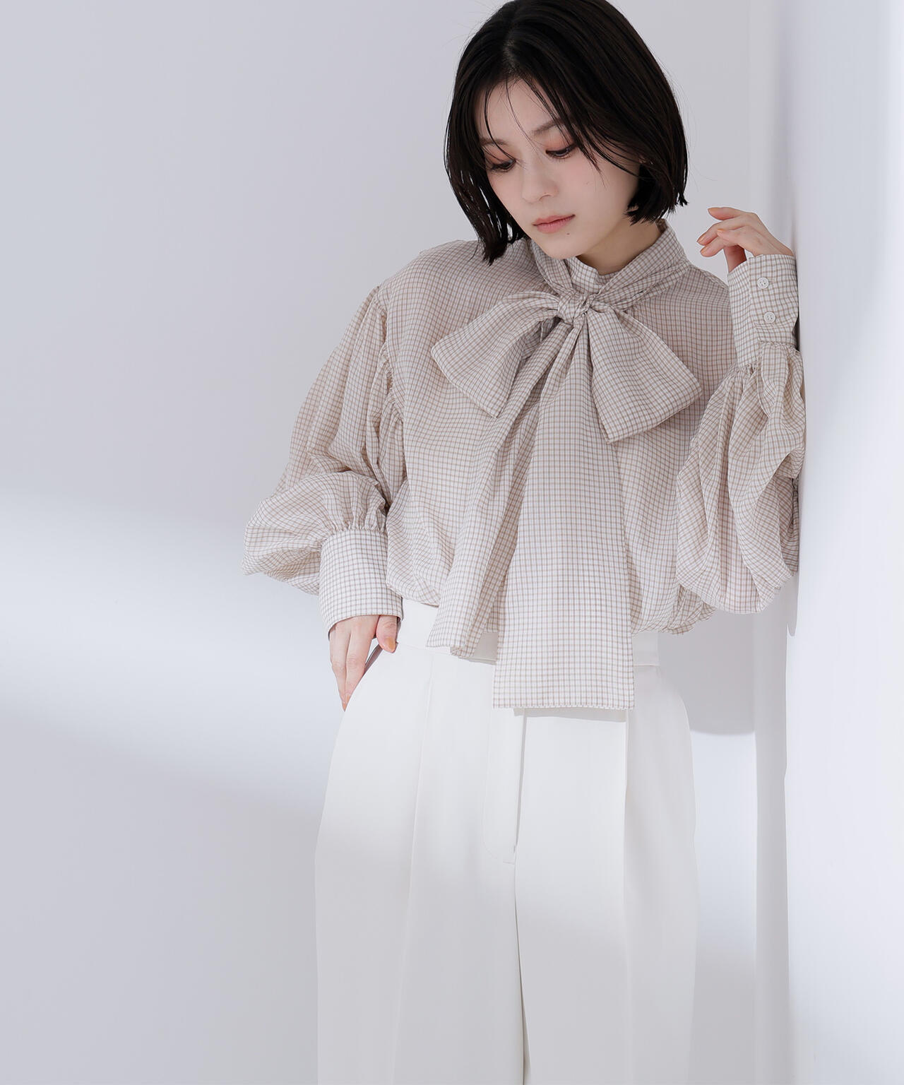 ミニチェック2wayボウタイブラウス | NATURAL BEAUTY BASIC