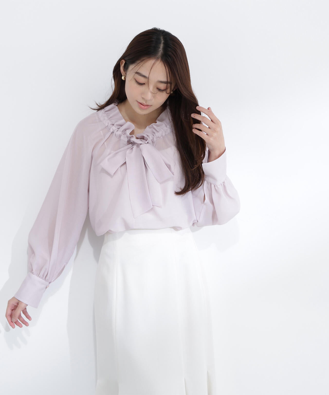 完売★cachec×Noble★2wayシアーボウタイブラウス★ホワイト 完売☆cachec×Noble☆2wayシアーボウタイブラウス☆ホワイト 【公式通販】
