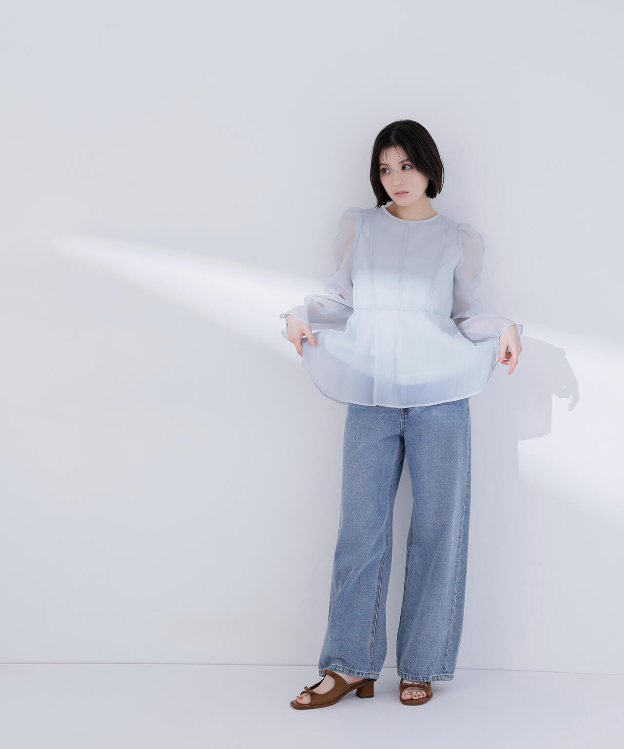 シアーペプラムブラウス