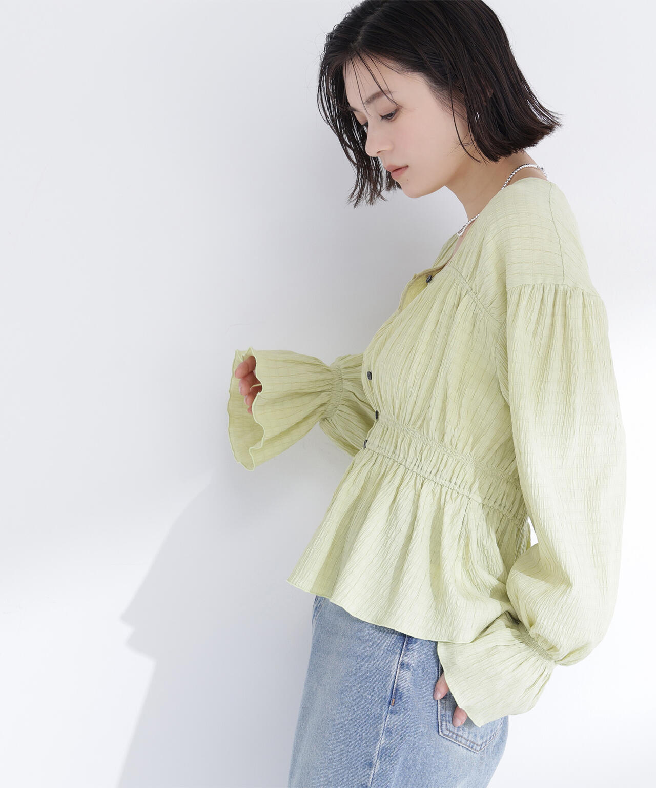 ＊即購入OK＊45R◉Ｖネックギャザーブラウス◉ 45R - ＊即購入OK＊45R◉Vネックギャザーブラウス◉の通販 by