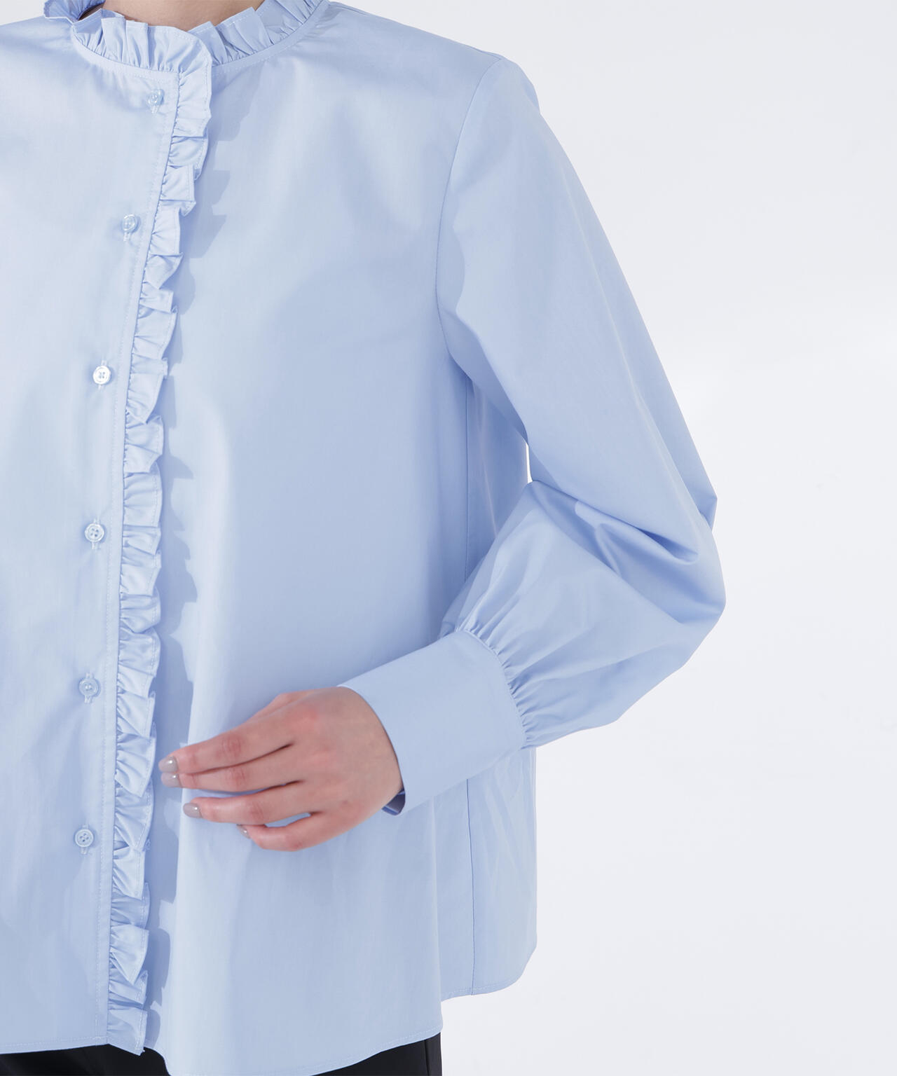 スタンドネックフリルブラウス