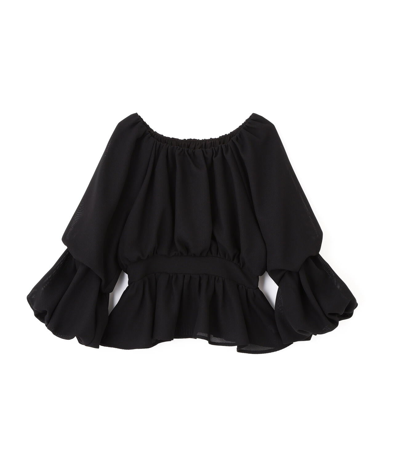 メッシュギャザーペプラムブラウス