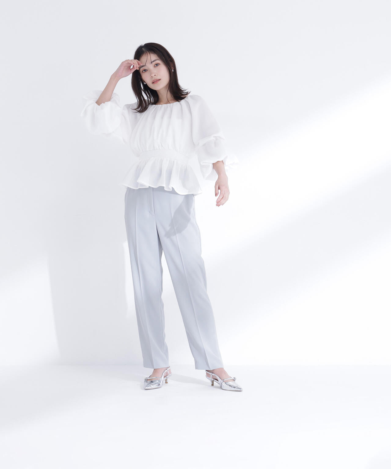 メッシュギャザーペプラムブラウス | NATURAL BEAUTY BASIC