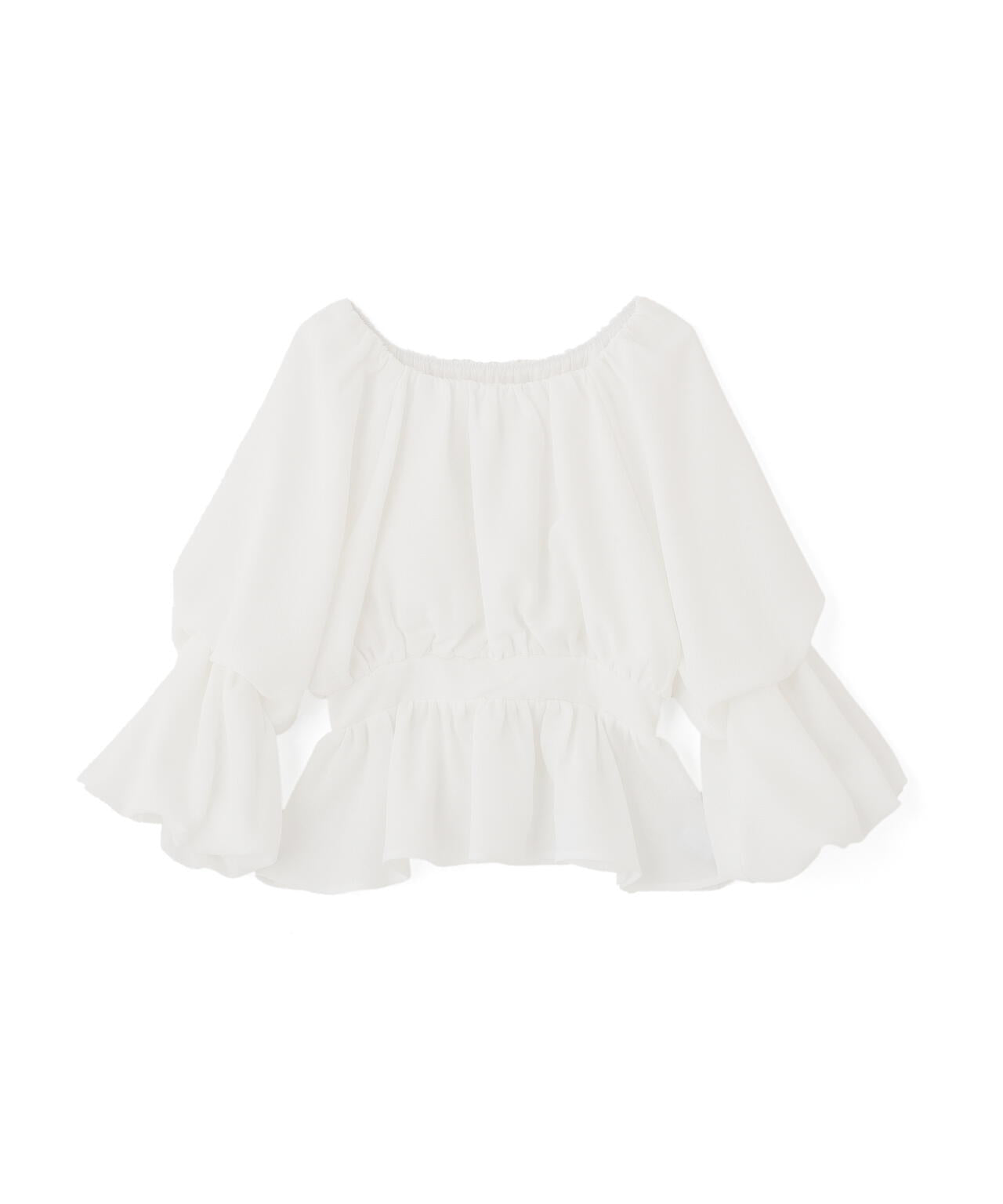 メッシュギャザーペプラムブラウス