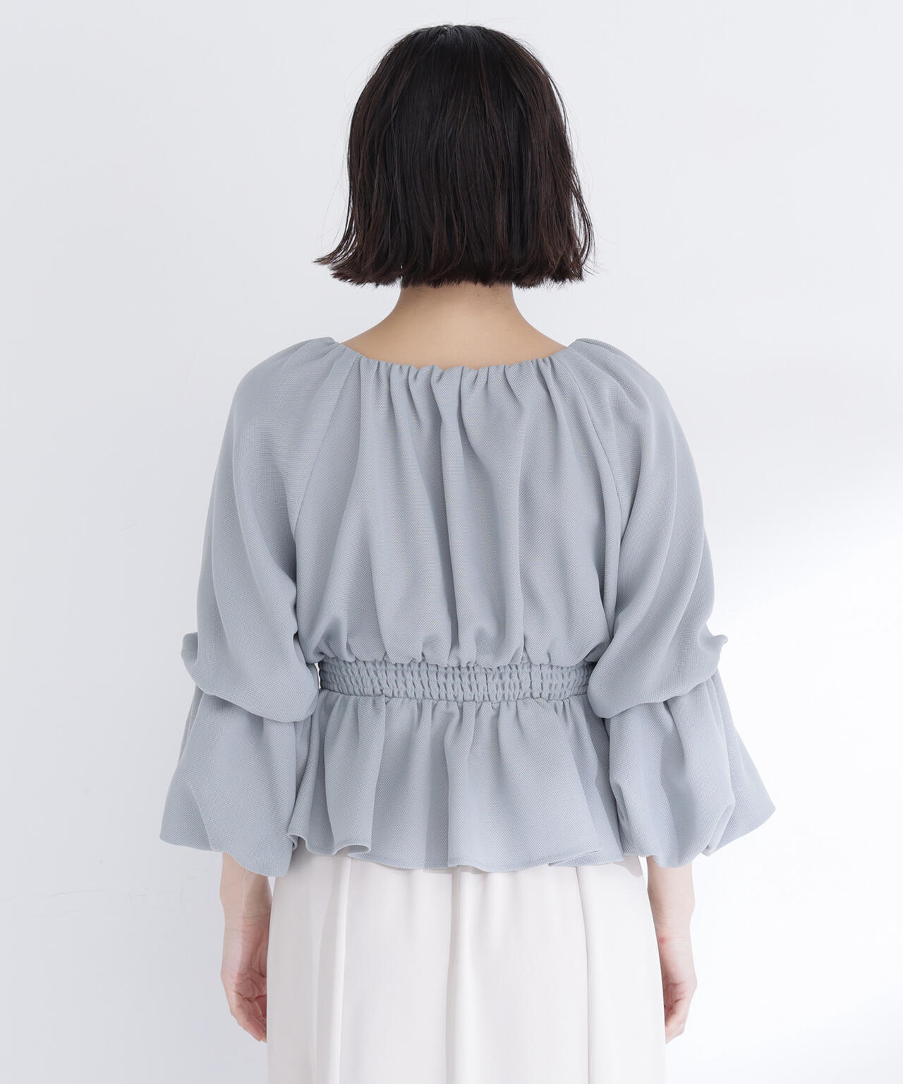 メッシュギャザーペプラムブラウス