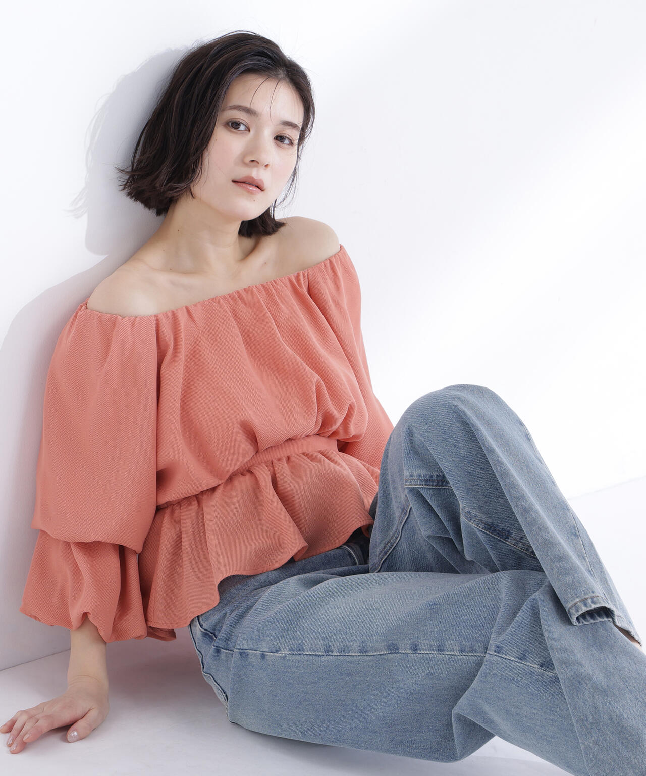 メッシュギャザーペプラムブラウス | NATURAL BEAUTY BASIC
