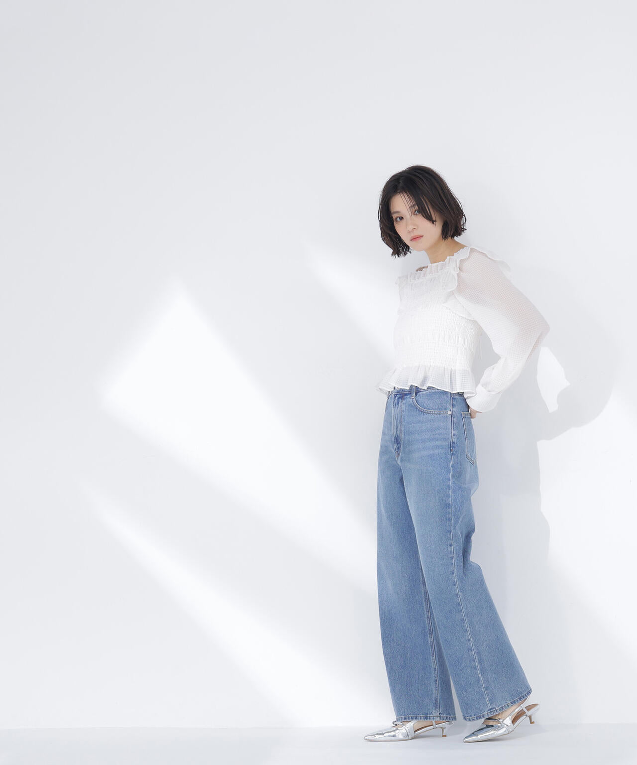 【一部店舗・mix.tokyo 限定カラー：イエロー】シアーチェックシャーリングブラウス