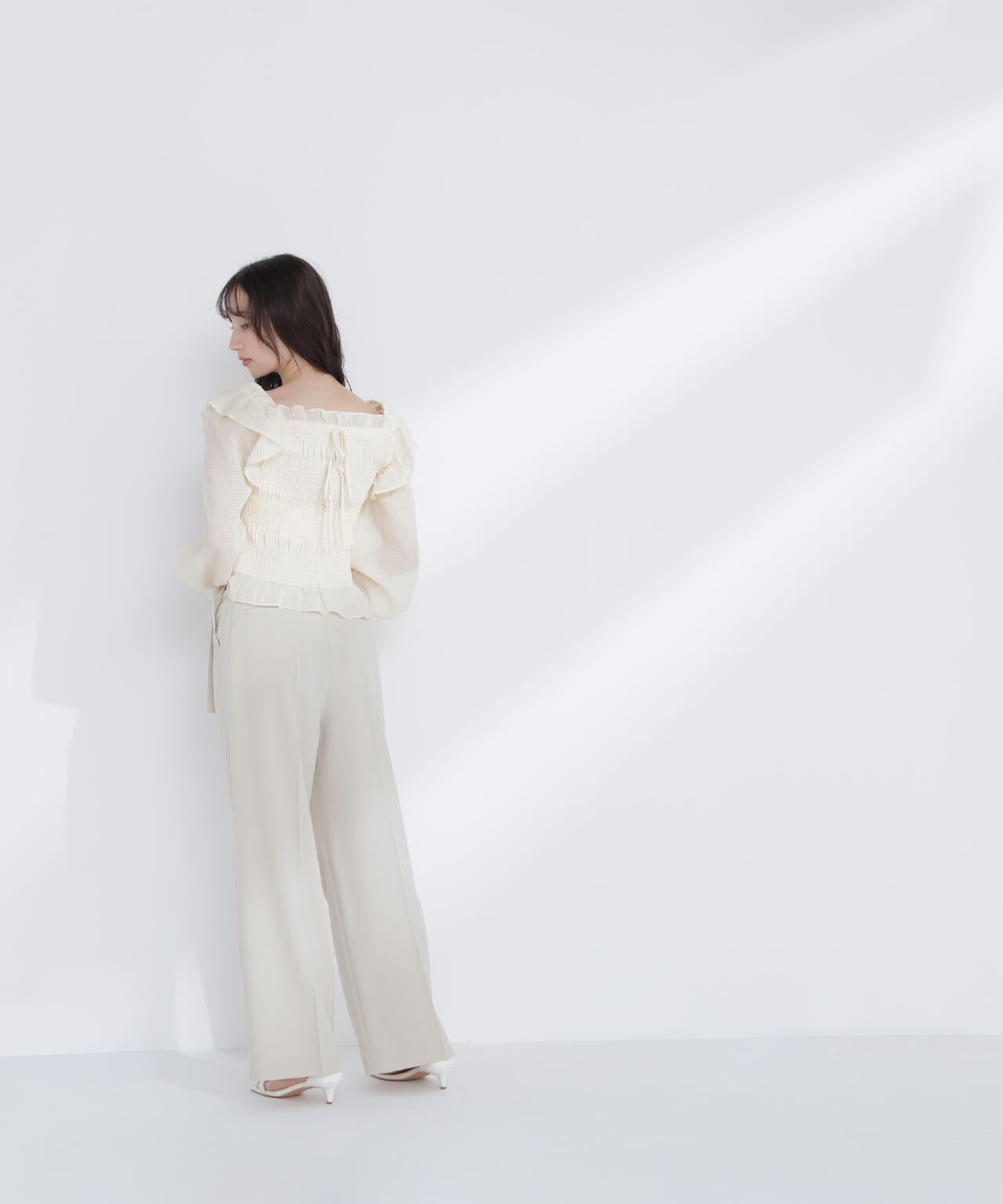 【一部店舗・mix.tokyo 限定カラー：イエロー】シアーチェックシャーリングブラウス