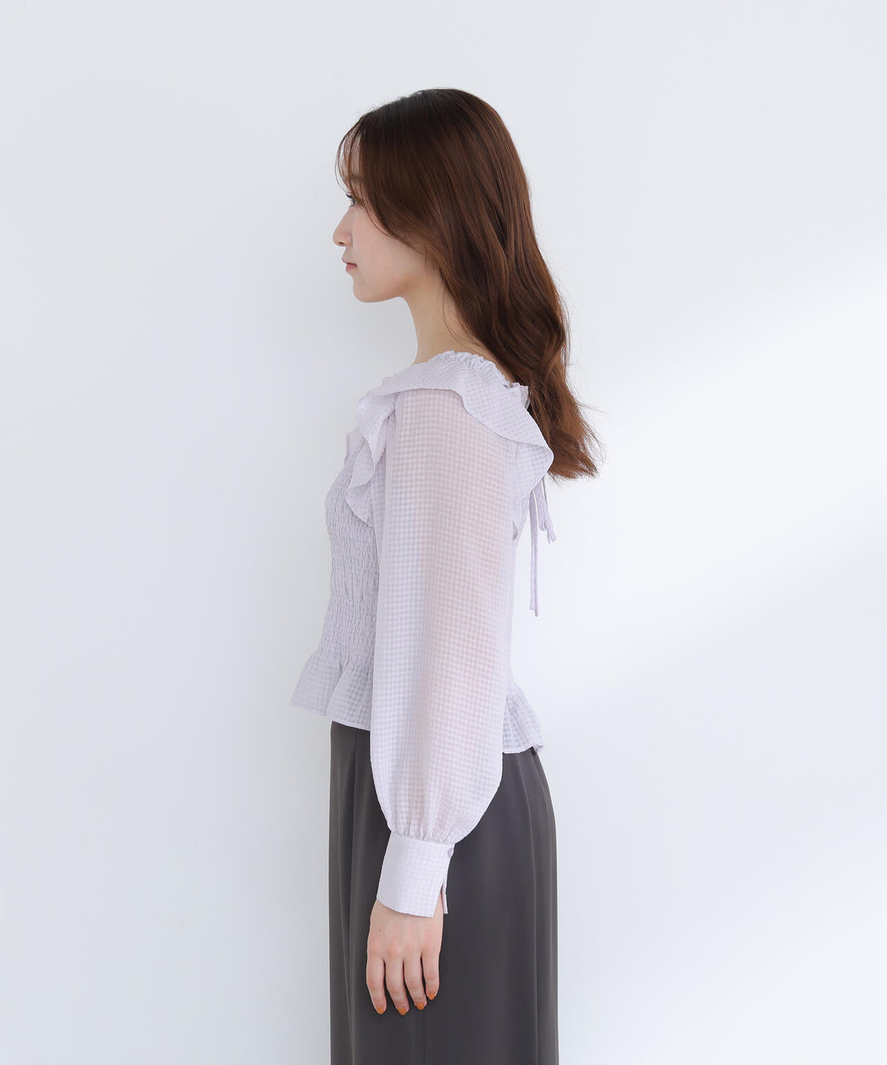 【一部店舗・mix.tokyo 限定カラー：イエロー】シアーチェックシャーリングブラウス