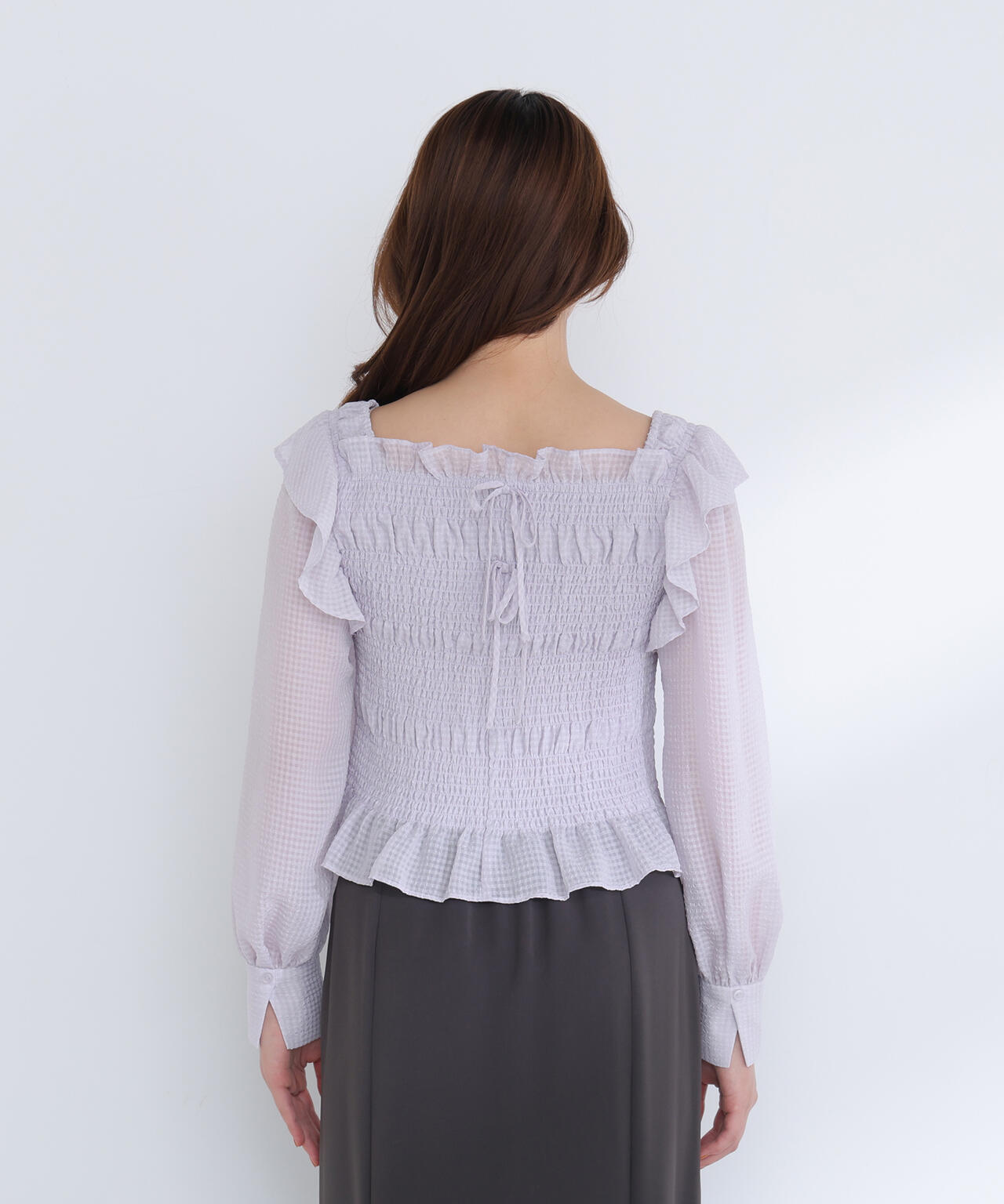 【一部店舗・mix.tokyo 限定カラー：イエロー】シアーチェックシャーリングブラウス