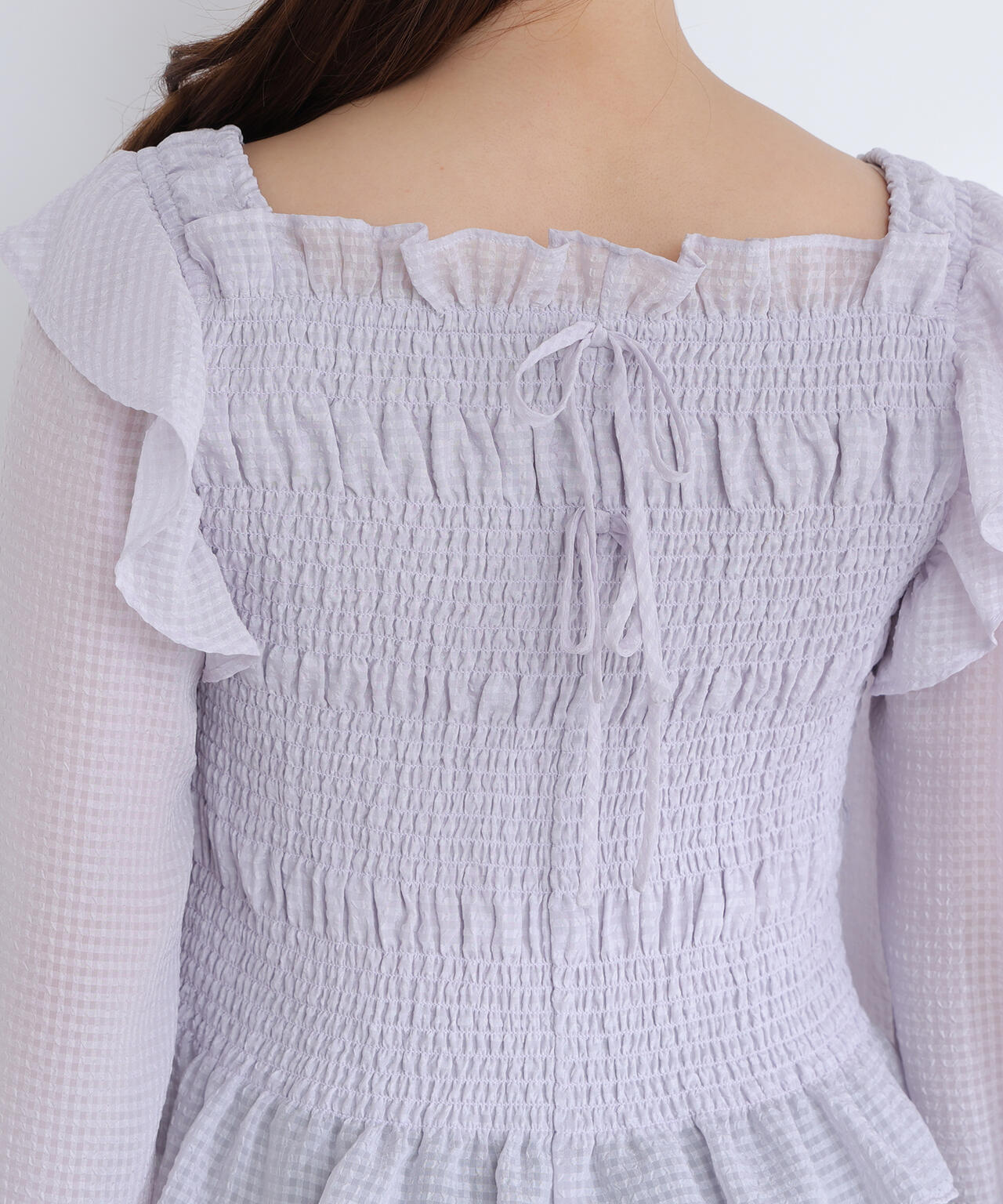 【一部店舗・mix.tokyo 限定カラー：イエロー】シアーチェックシャーリングブラウス