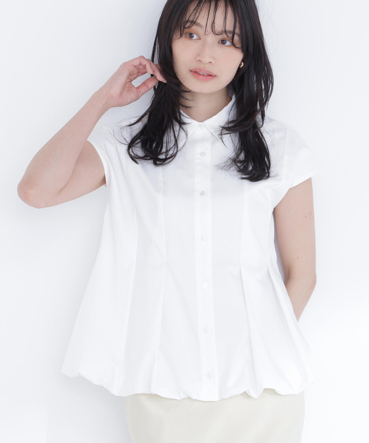 nagonstans 24SS バルーンヘムシャツ　ホワイト バルーンヘムシャツ | NATURAL BEAUTY BASIC（ナチュラルビューティー