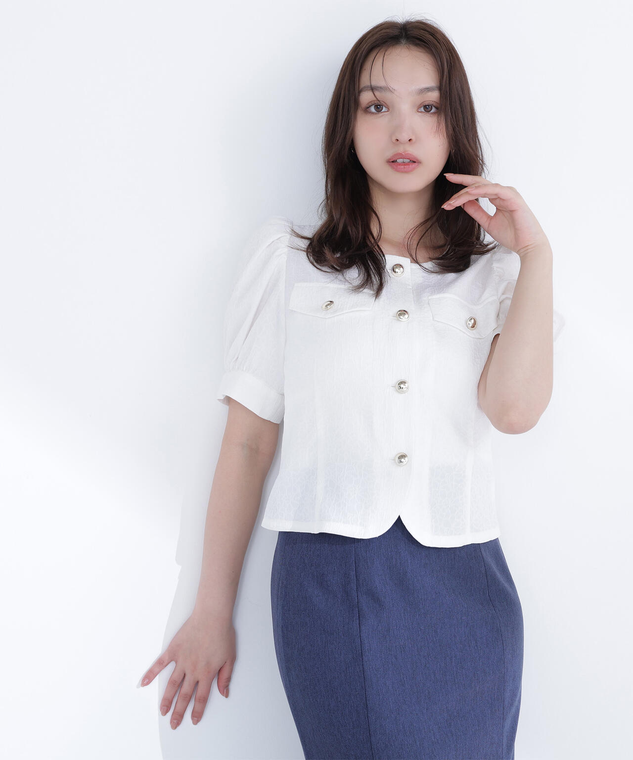 ブルレア　ジャガードブラウス　ネイビー Amazon.co.jp: タグ付き bluelea ブルレア ジャガード ブラウス
