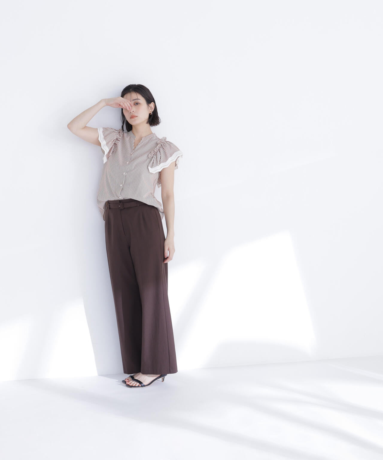 レーストリムストライプブラウス | NATURAL BEAUTY BASIC（ナチュラル