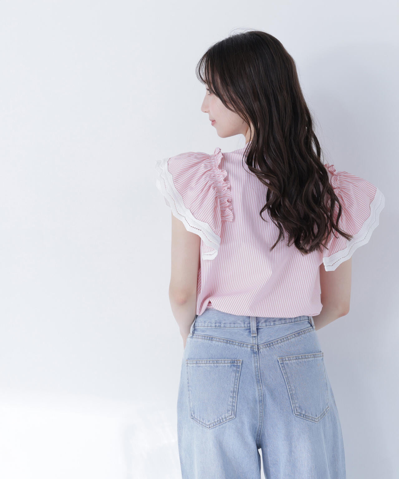 レーストリムストライプブラウス | NATURAL BEAUTY BASIC（ナチュラル
