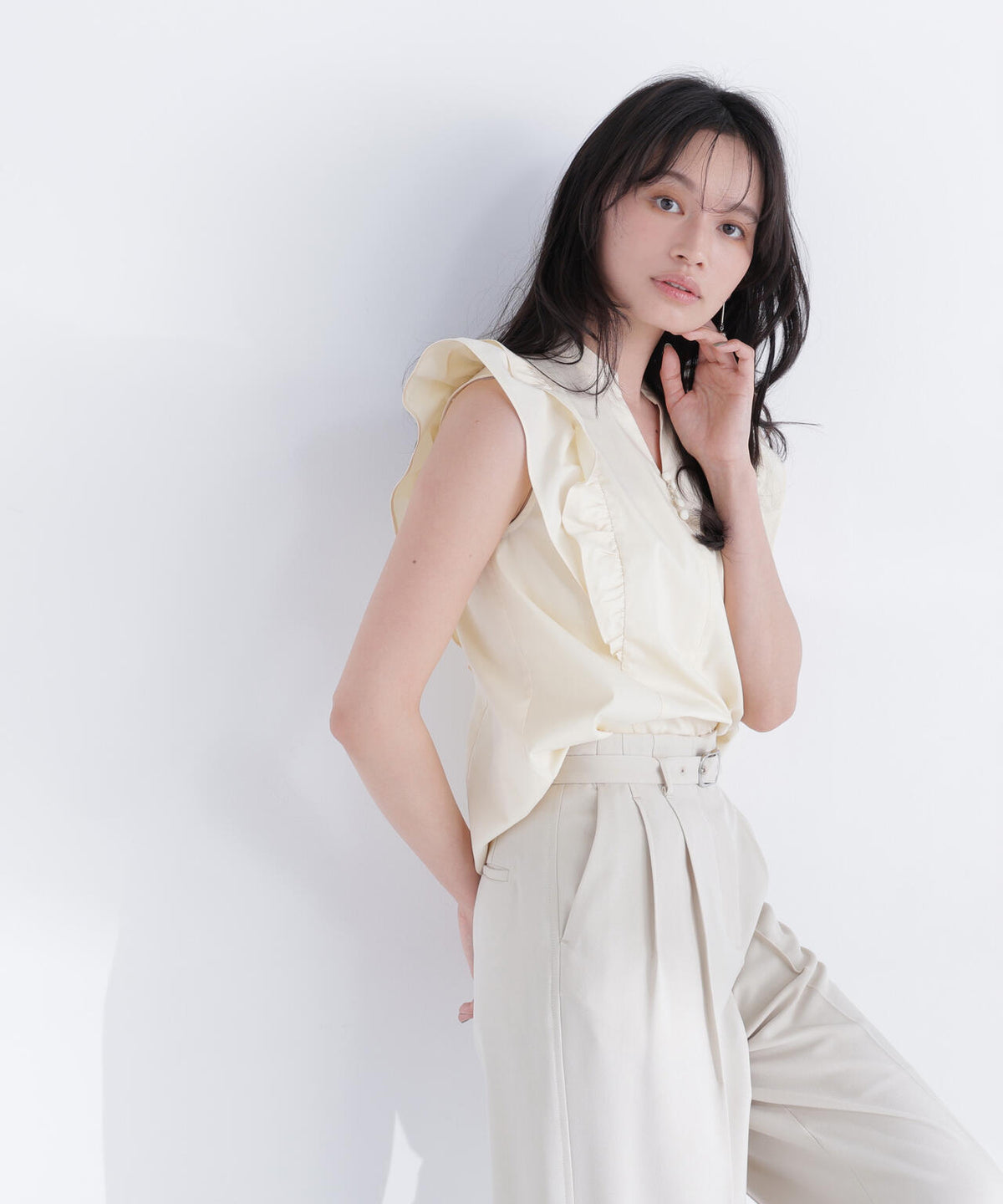 タイムセール】 beauty&youth スキッパーフレンチスリーブブラウス 
