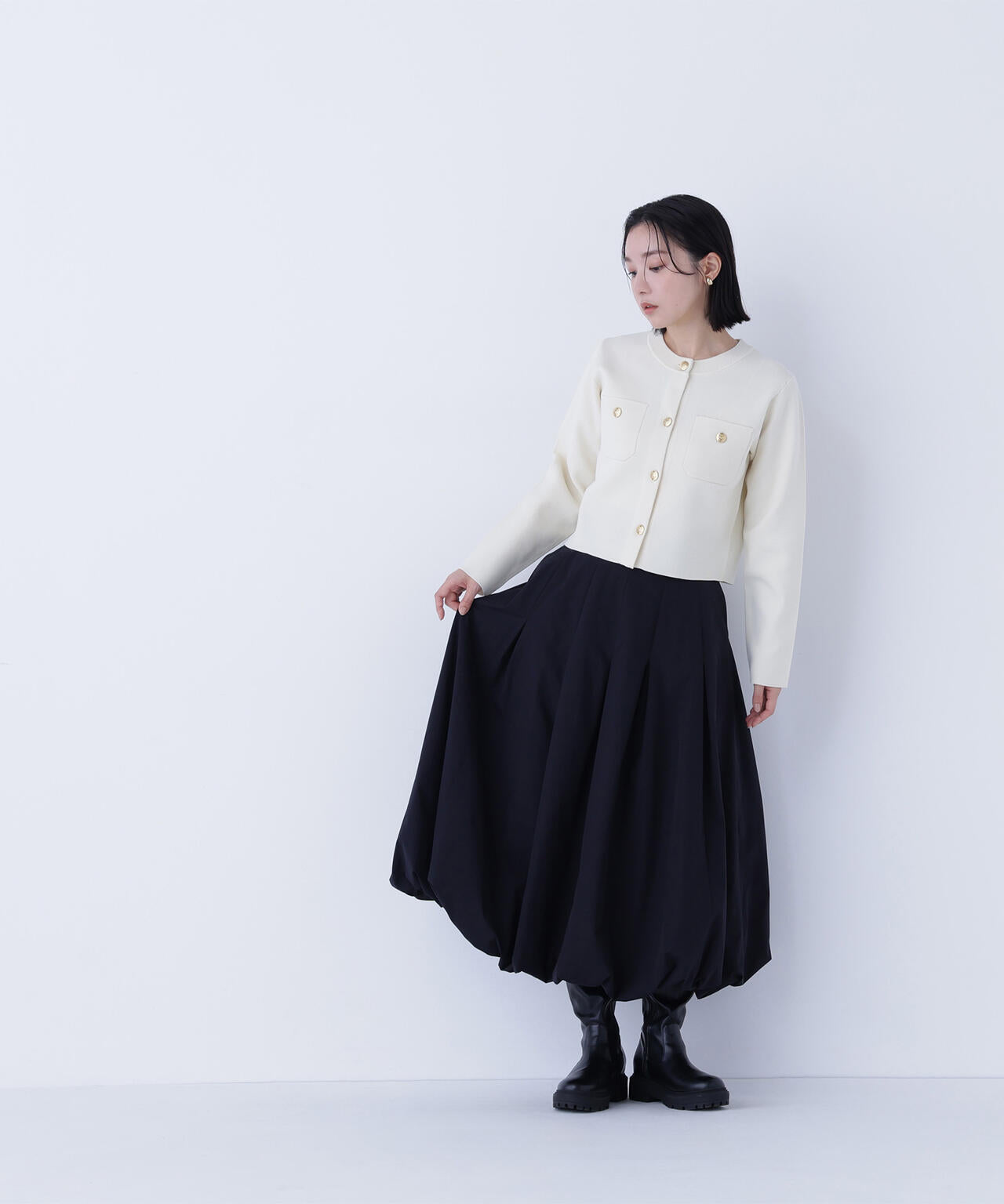 未使用タグ付き　ピースナウ　バルーンスカート　白×黒 タックバルーンスカート | NATURAL BEAUTY BASIC（ナチュラル