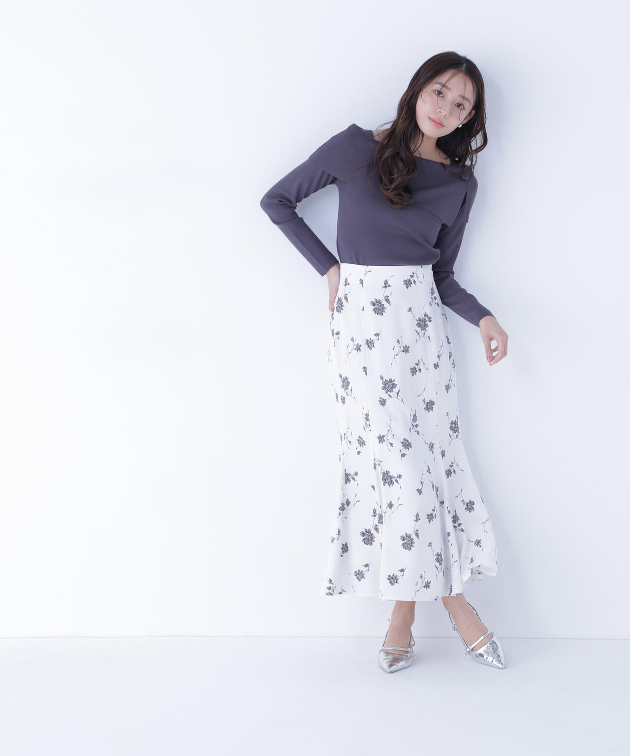 プリントヘム切替マーメイドスカート