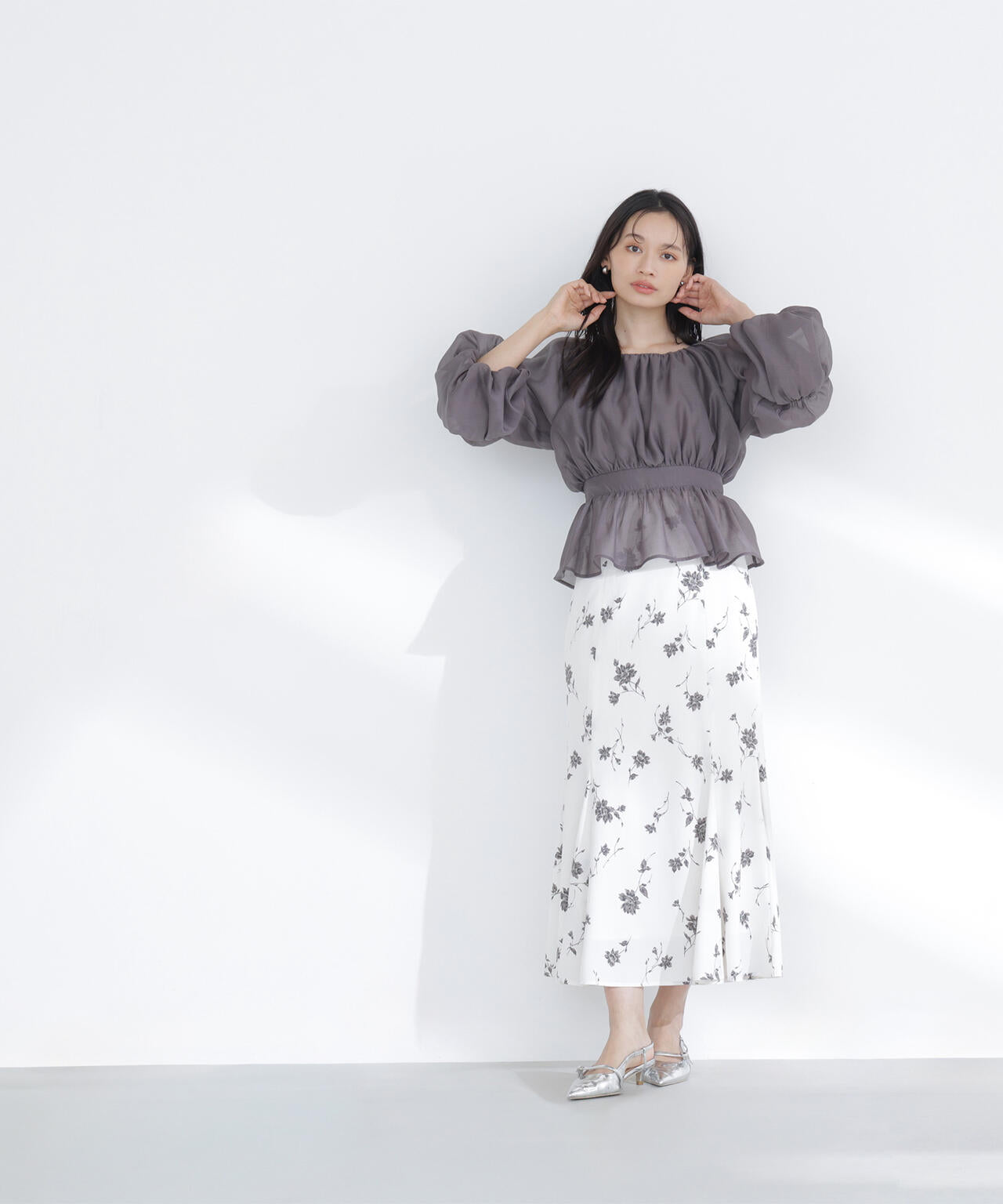 プリントヘム切替マーメイドスカート