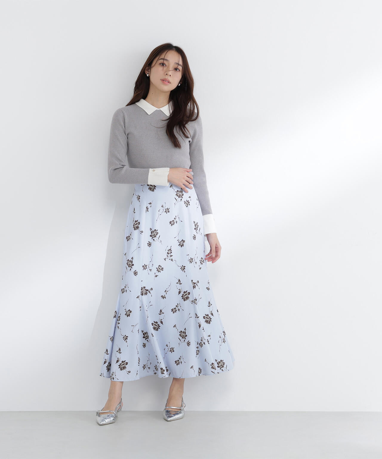 プリントヘム切替マーメイドスカート