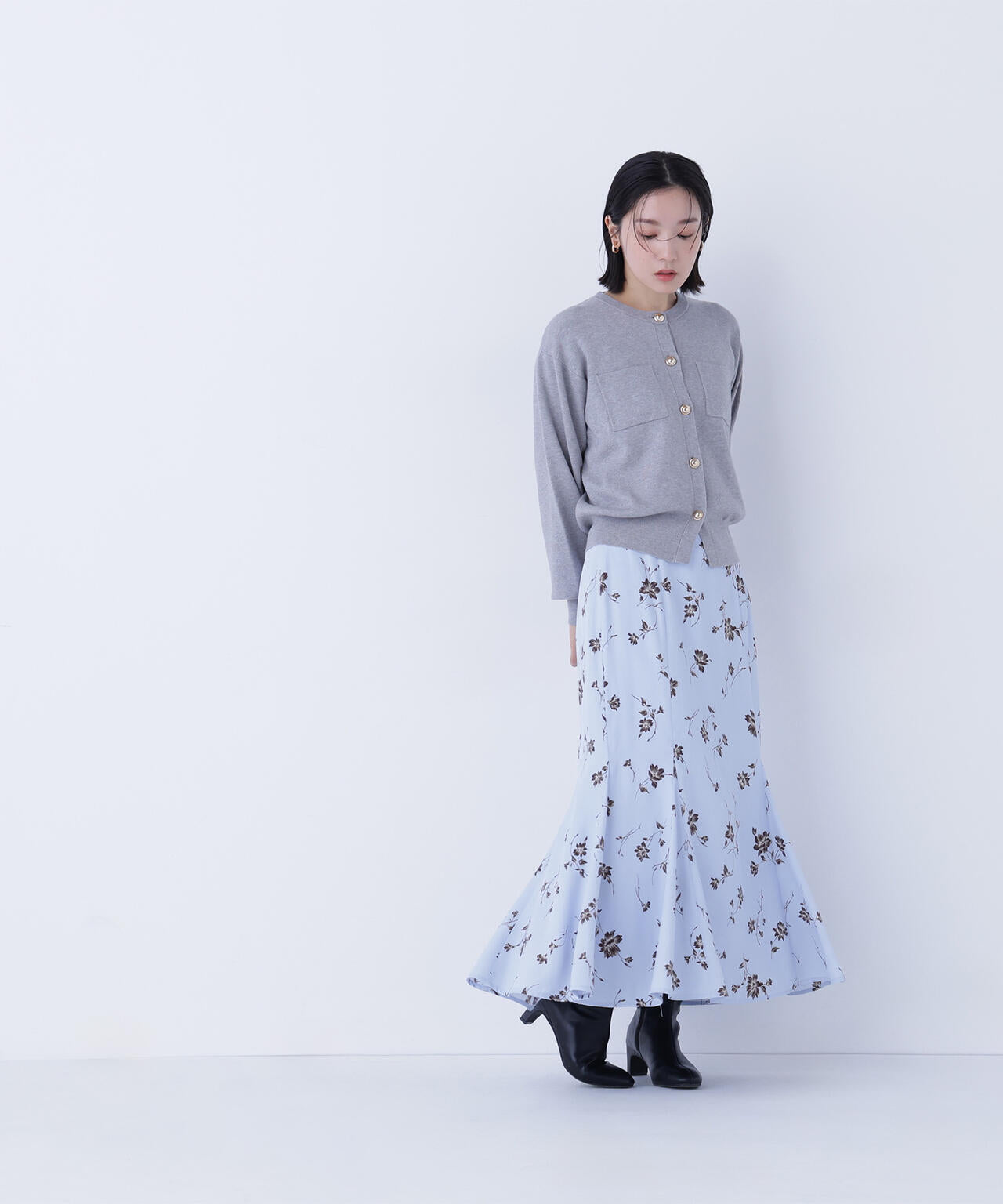 プリントヘム切替マーメイドスカート