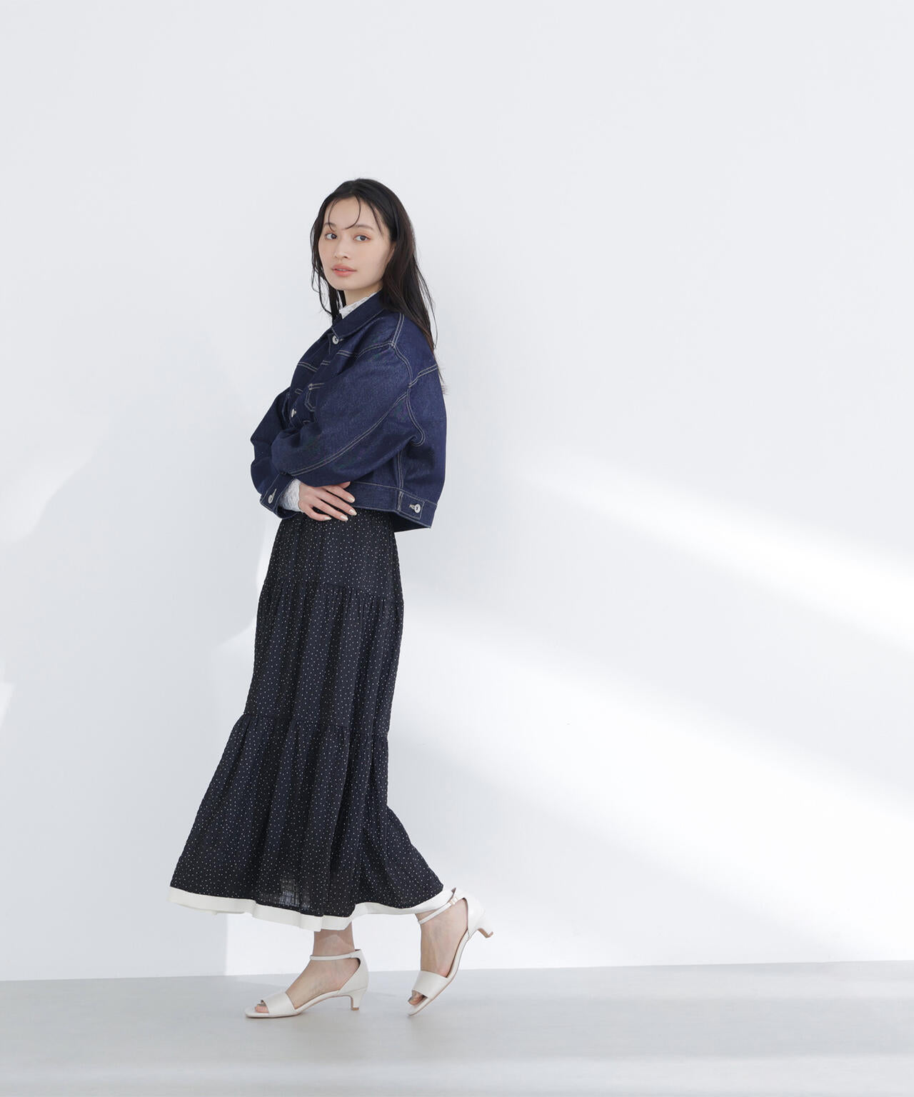 ドットバイカラーフレアスカート