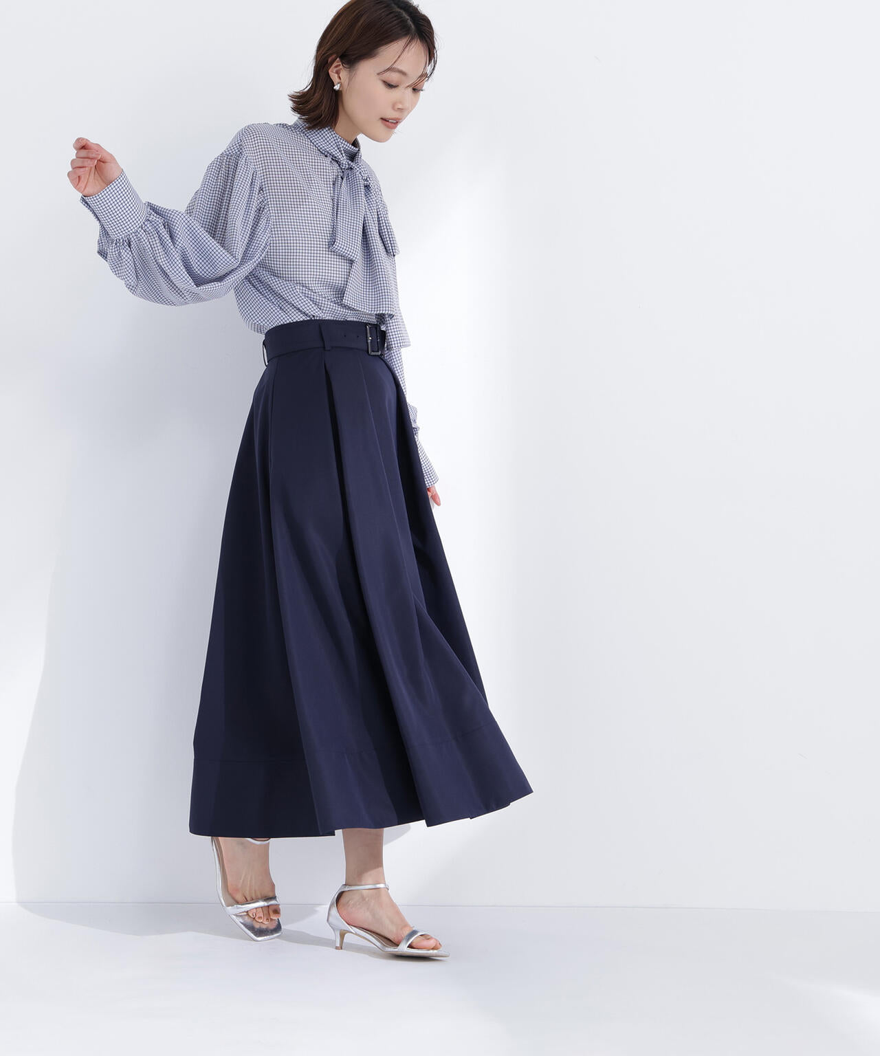 新品 Spick and Span Noble フレアスカート 36 ネイビー ベルテッドタックフレアスカート | NATURAL BEAUTY BASIC（ナチュラル