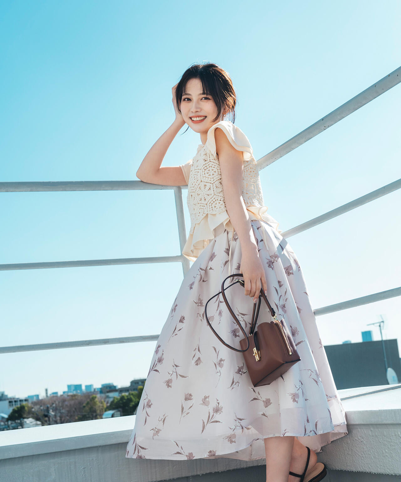 martinique フラワープリント フレア ロングスカート ベージュ フラワープリントフレアスカート | NATURAL BEAUTY BASIC（ナチュラル