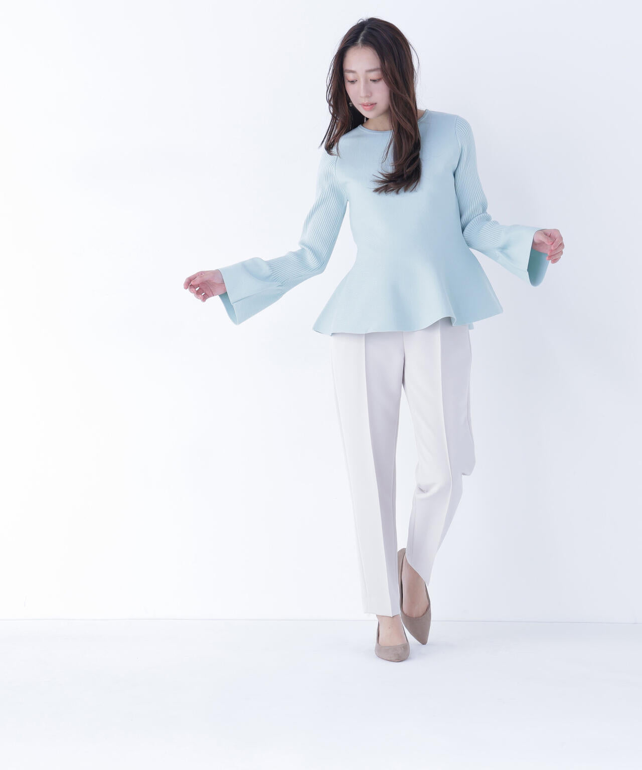 フロントボタンペプラムジレ SETUP テーパードパンツ