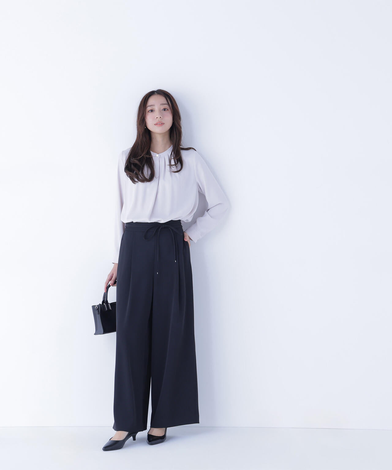 ナローリボンイージーワイドパンツ