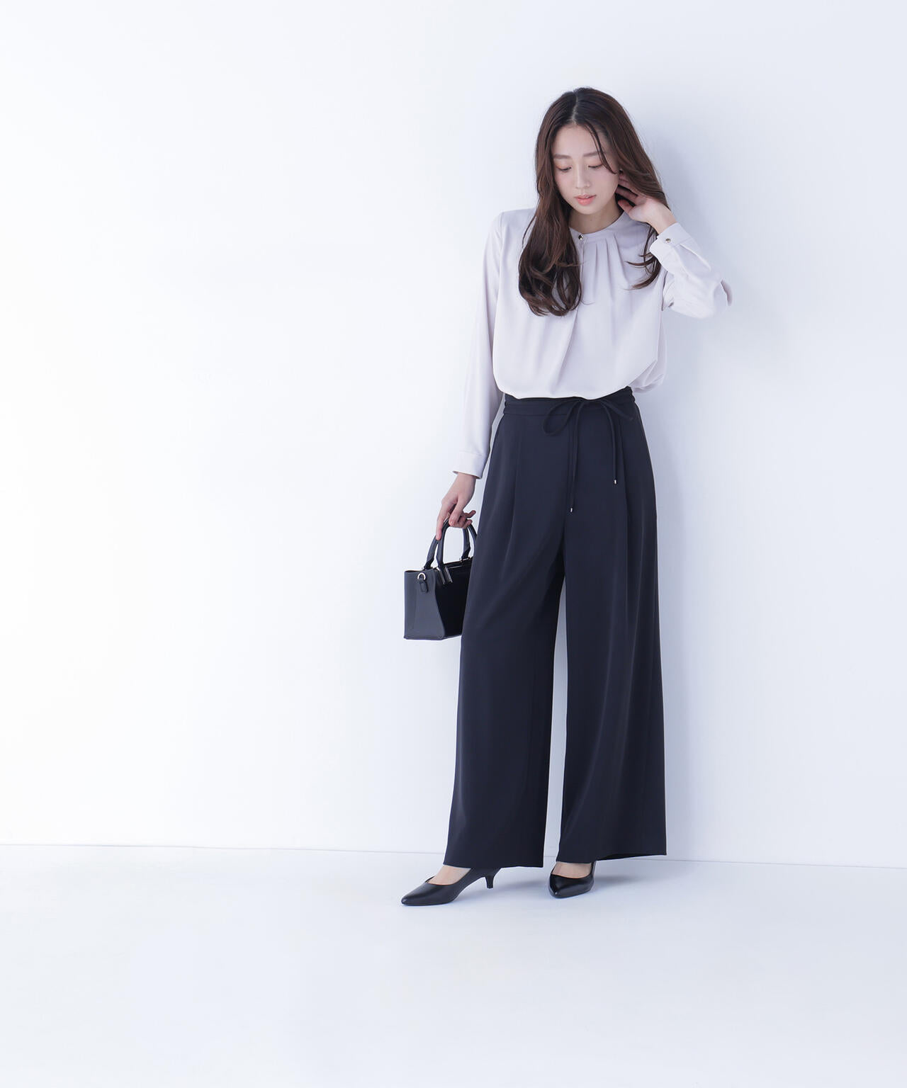 ナローリボンイージーワイドパンツ