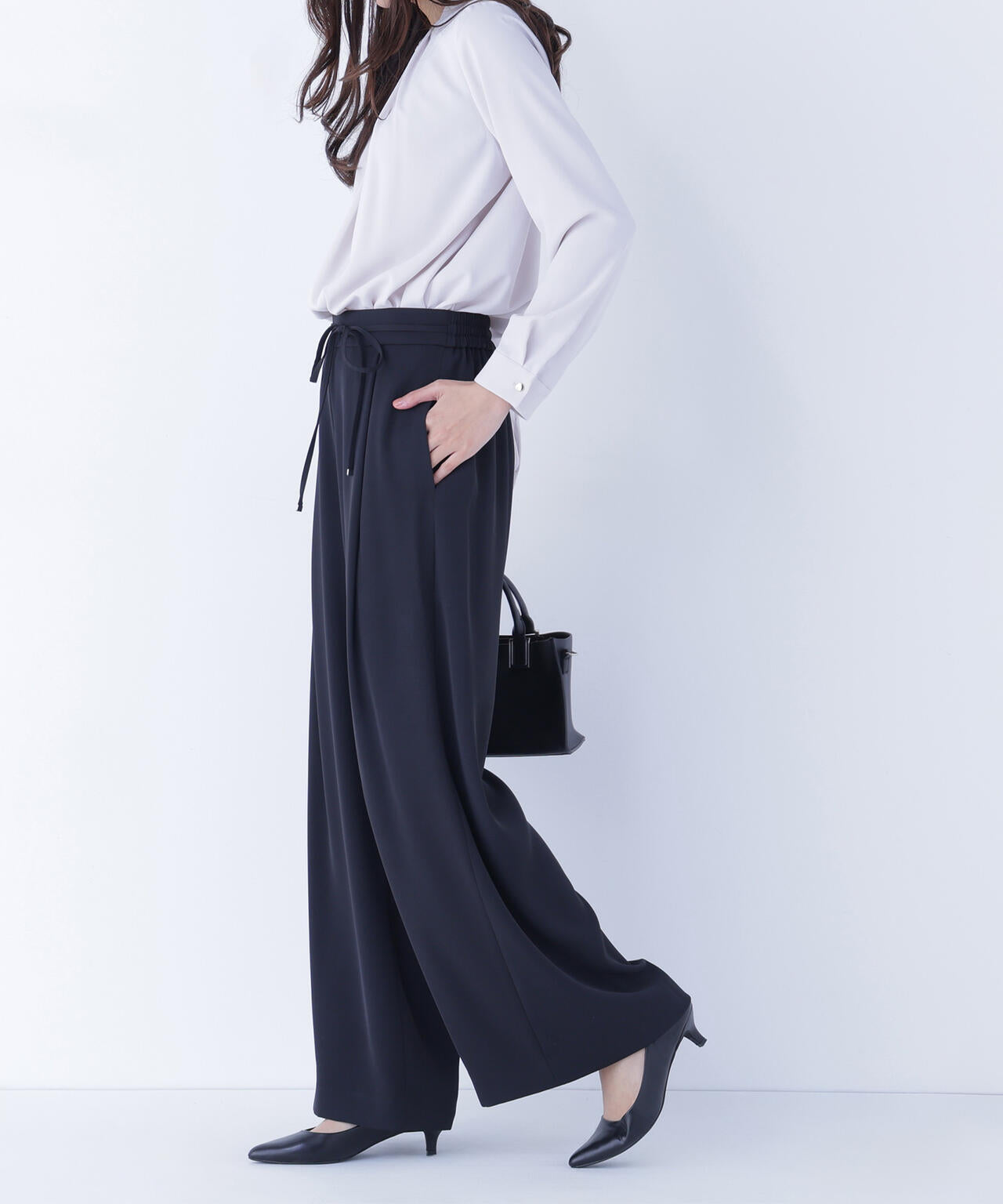 ナローリボンイージーワイドパンツ