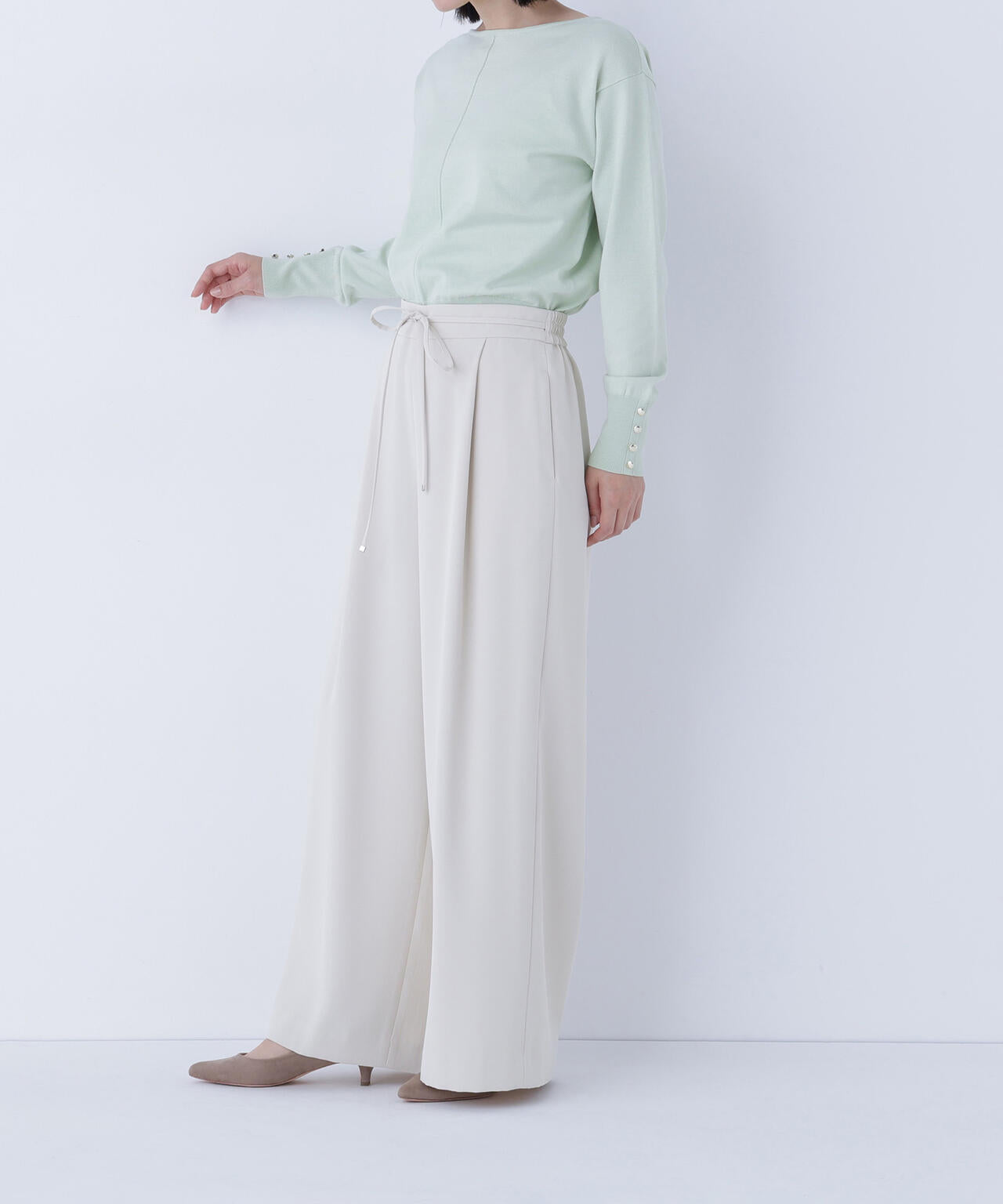 ナローリボンイージーワイドパンツ