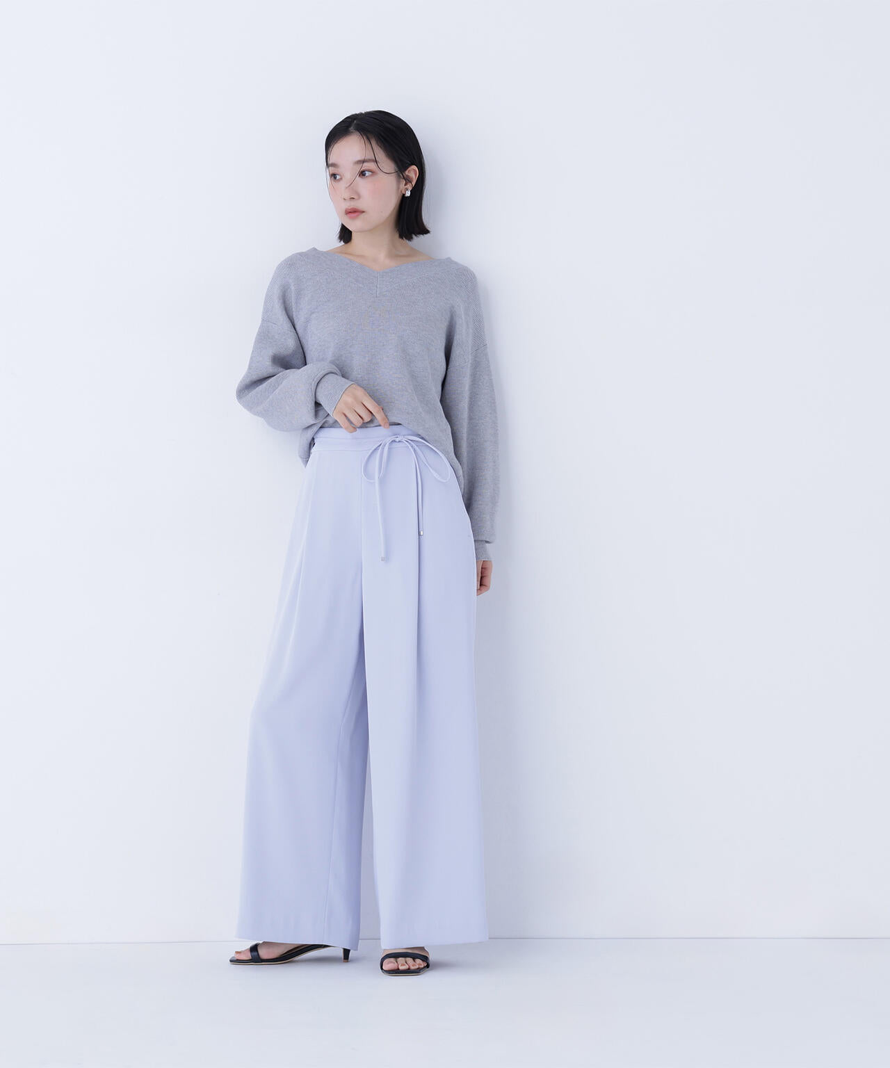 ナローリボンイージーワイドパンツ
