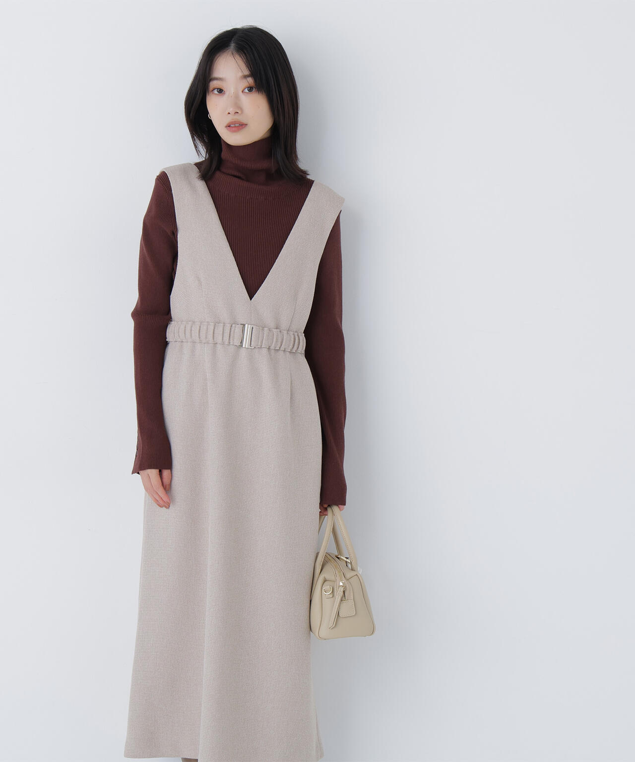 NATURAL BEAUTY BASIC ベルト付Vネックジャンスカ ベルト付Vネックジャンスカ | NATURAL BEAUTY BASIC（ナチュラル