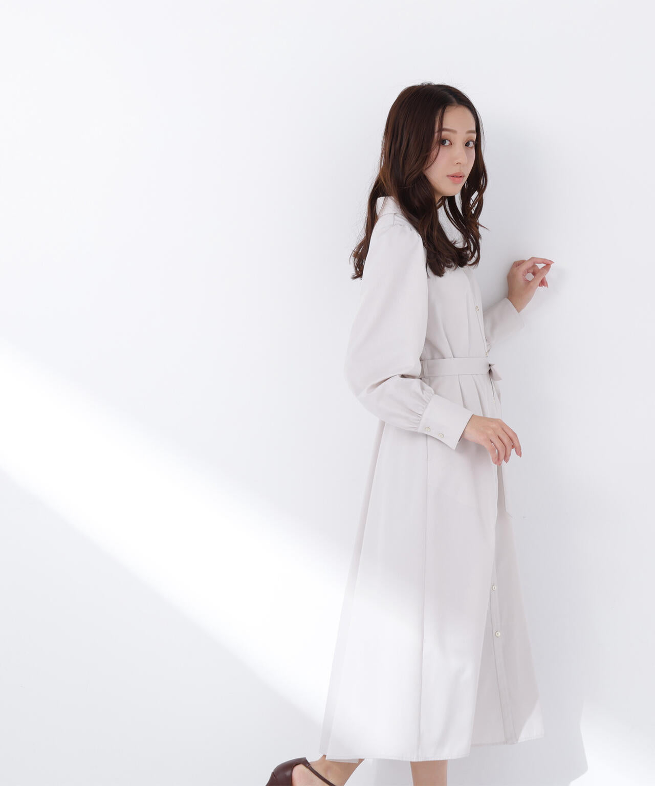 リボンベルテッドシャツワンピース