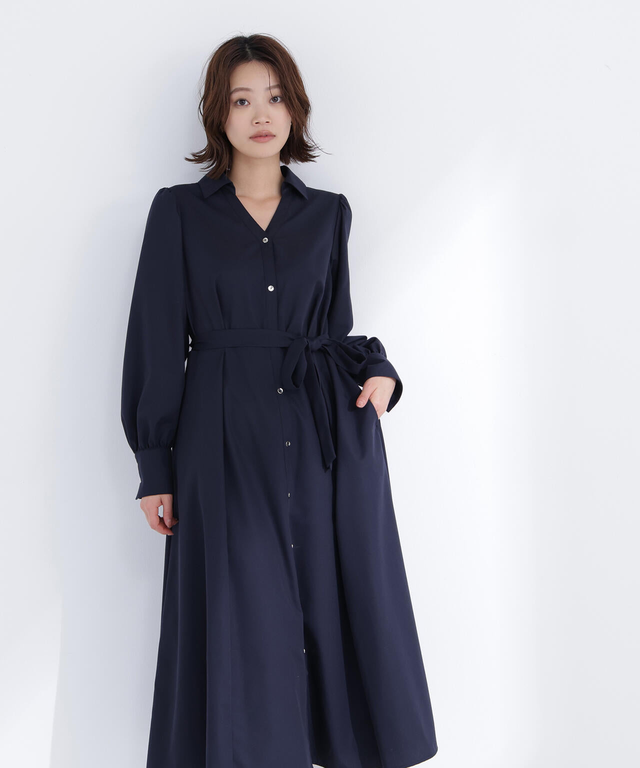 リボンベルテッドシャツワンピース