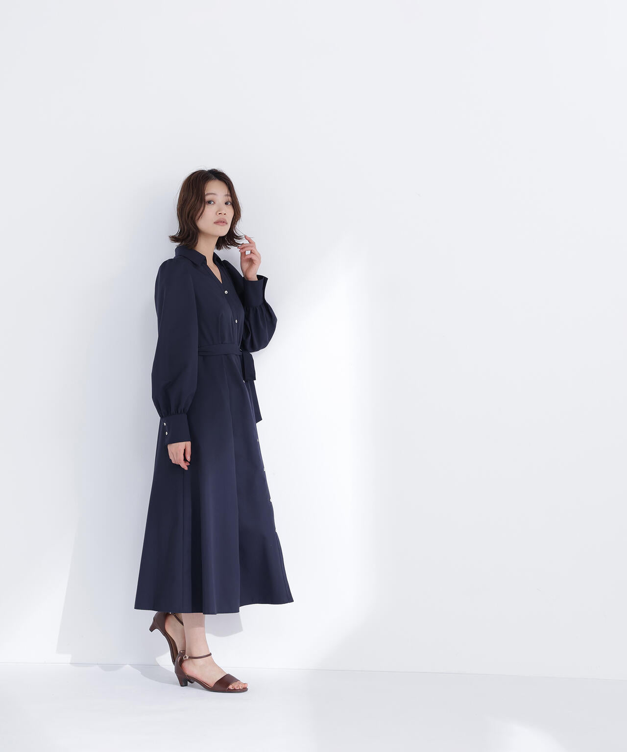 リボンベルテッドシャツワンピース