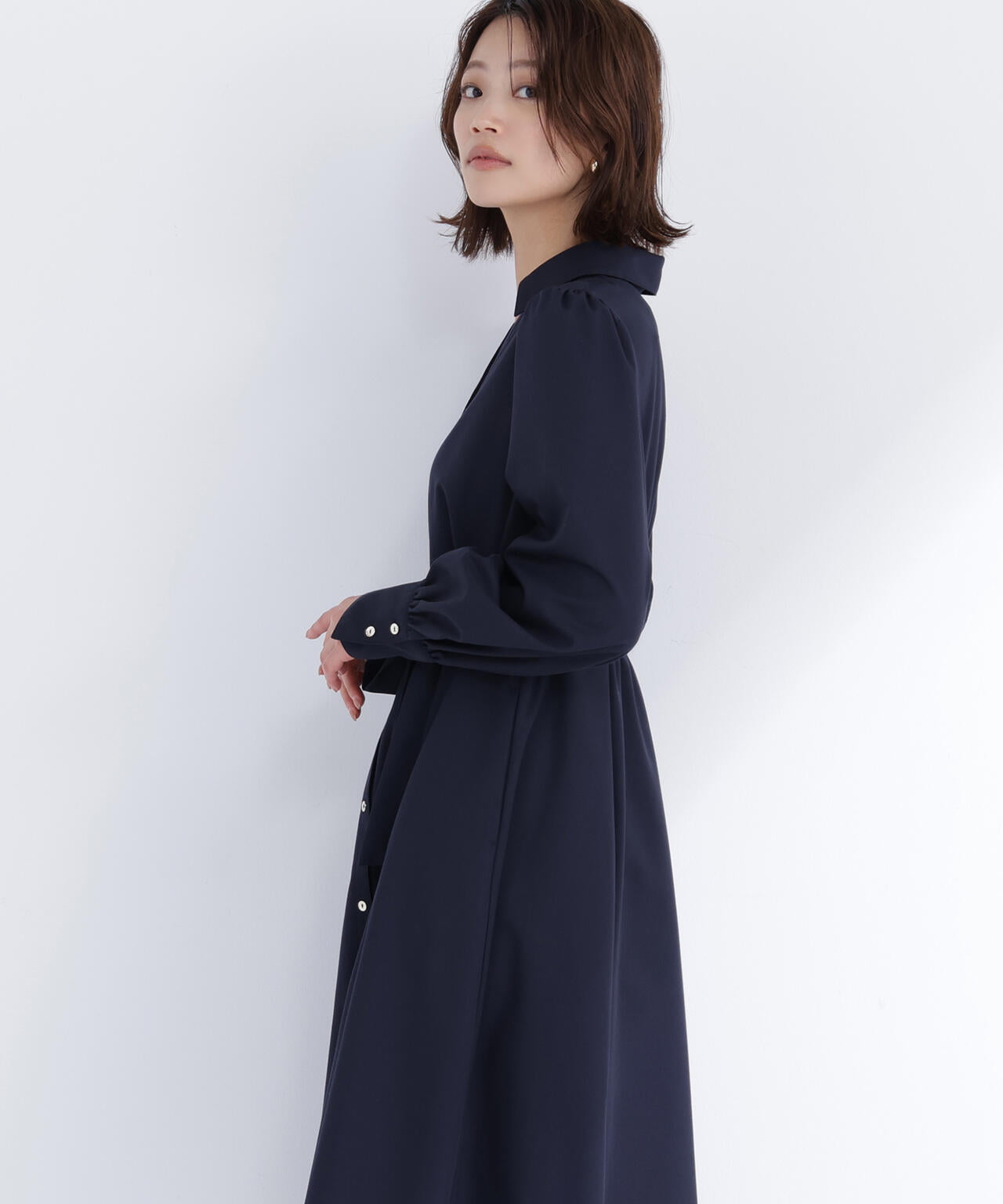 リボンベルテッドシャツワンピース