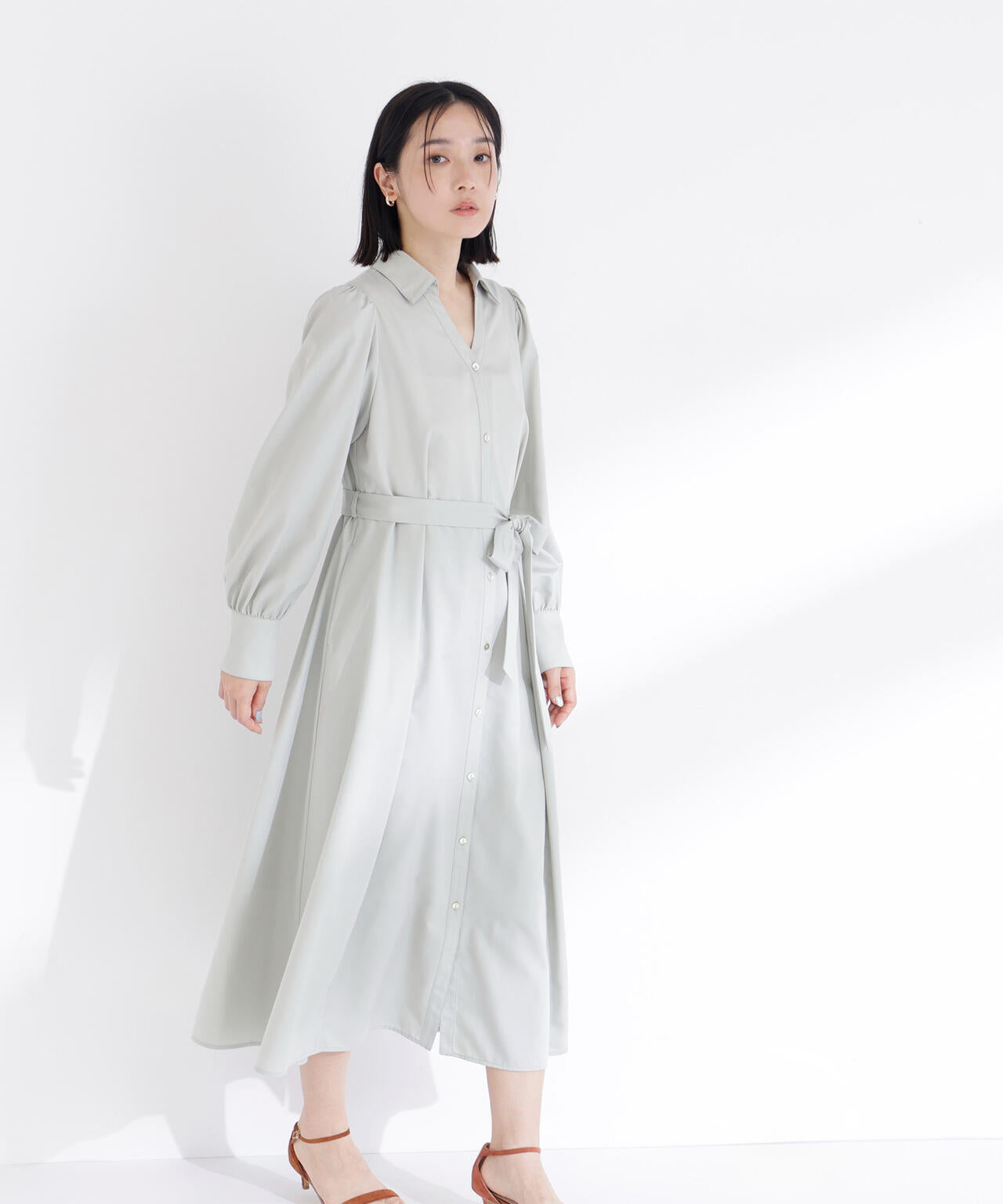 リボンベルテッドシャツワンピース