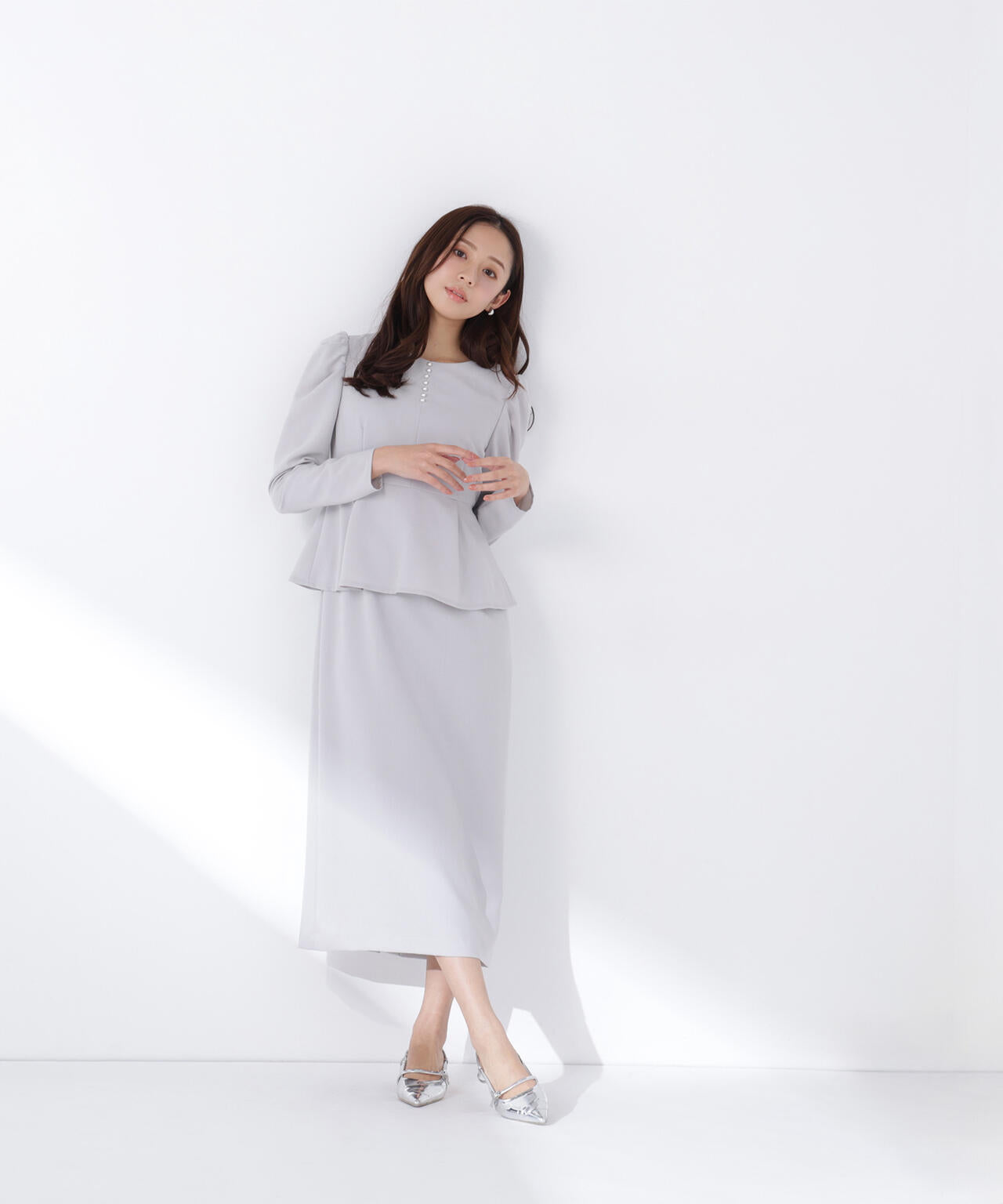ラインパールペプラムワンピース
