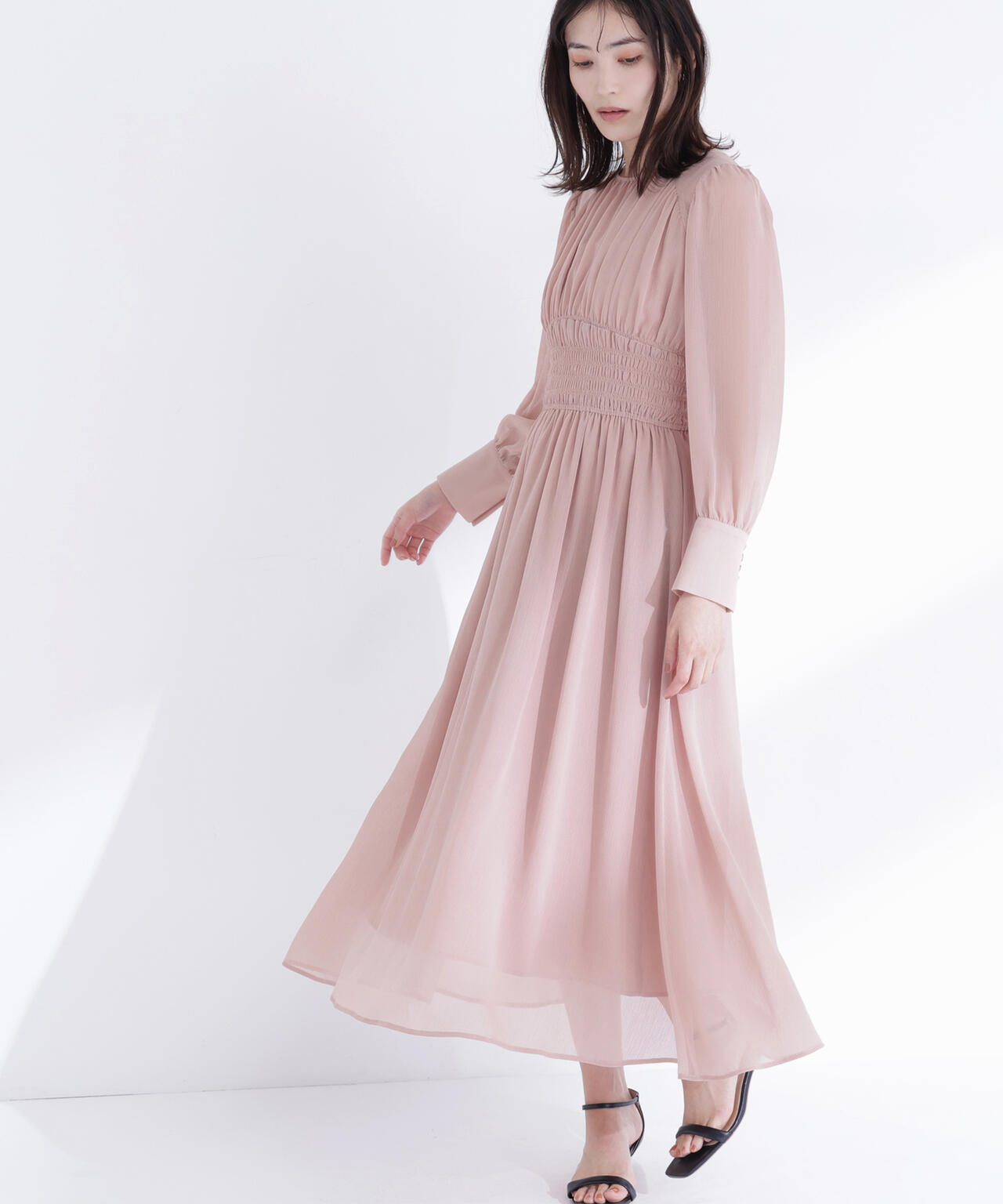 楊柳シャーリングワンピース