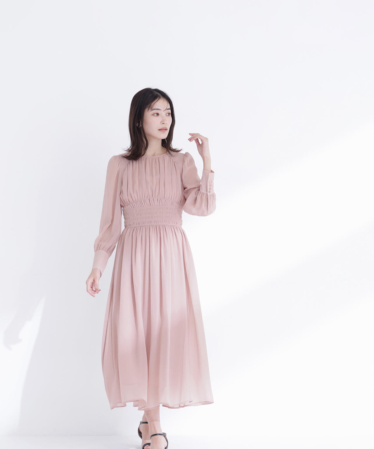 楊柳シャーリングワンピース