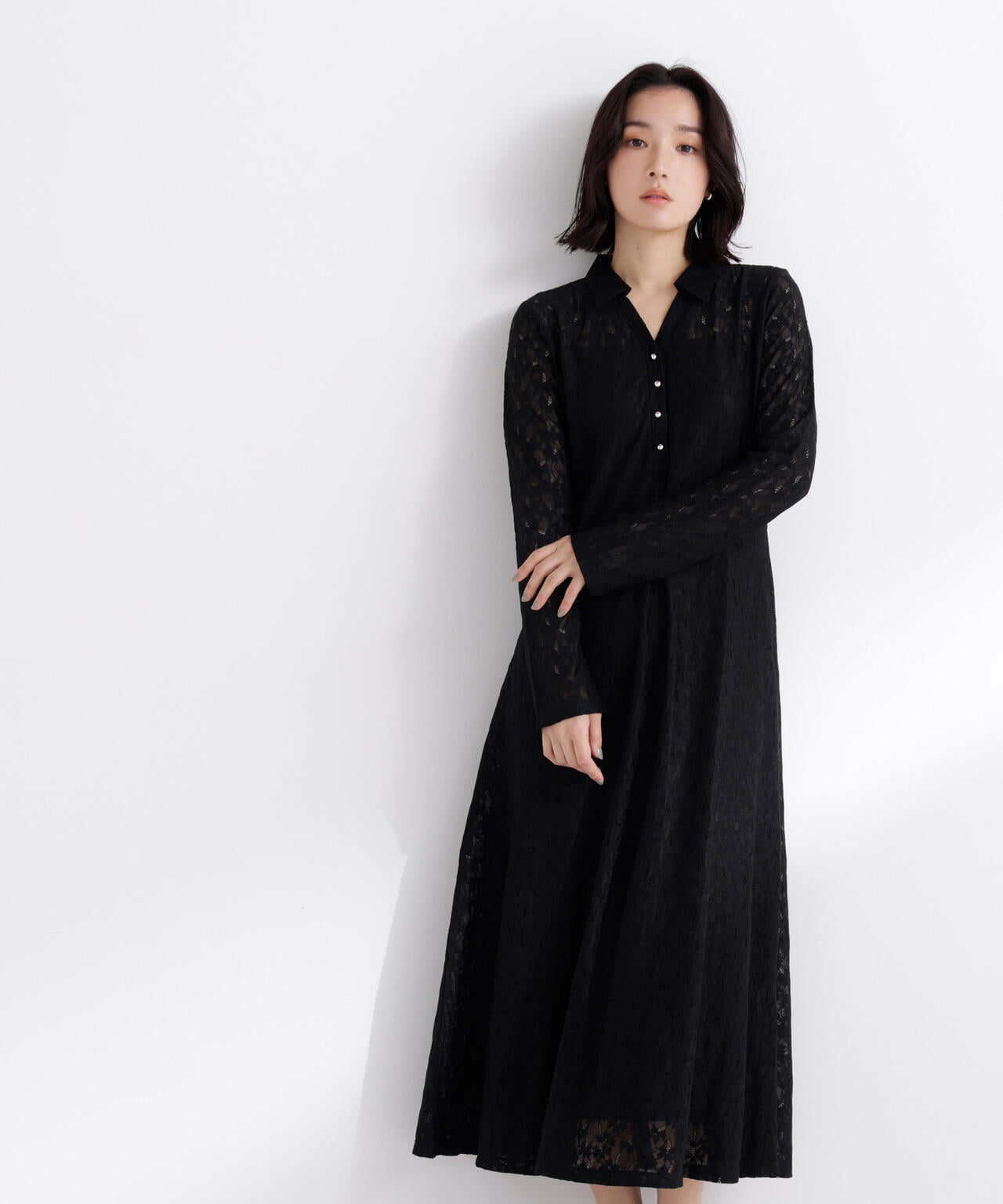 美品 FOXEY コットンレースシャツワンピース 黒 サイズ38*GD405 美品 FOXEY コットンレースシャツワンピース 黒 サイズ38*GD405 美品