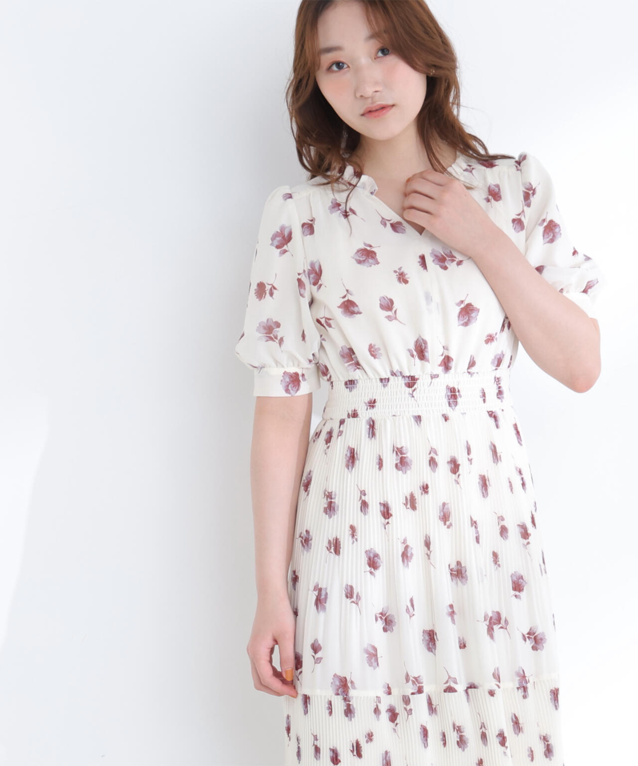 ぼかしフラワープリントワンピース