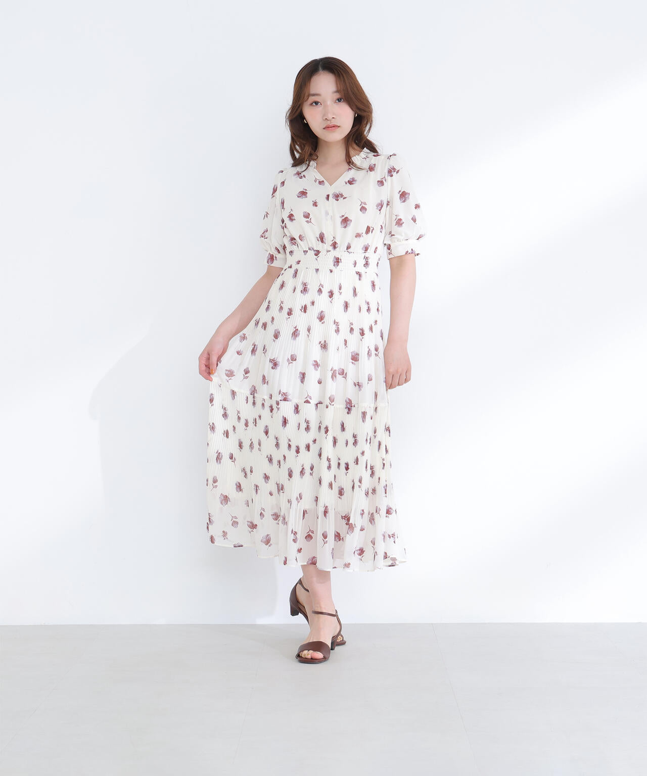 ぼかしフラワープリントワンピース