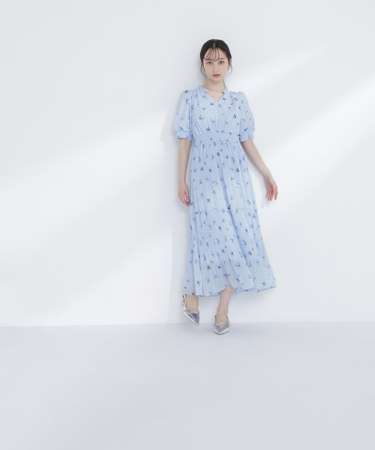 ぼかしフラワープリントワンピース