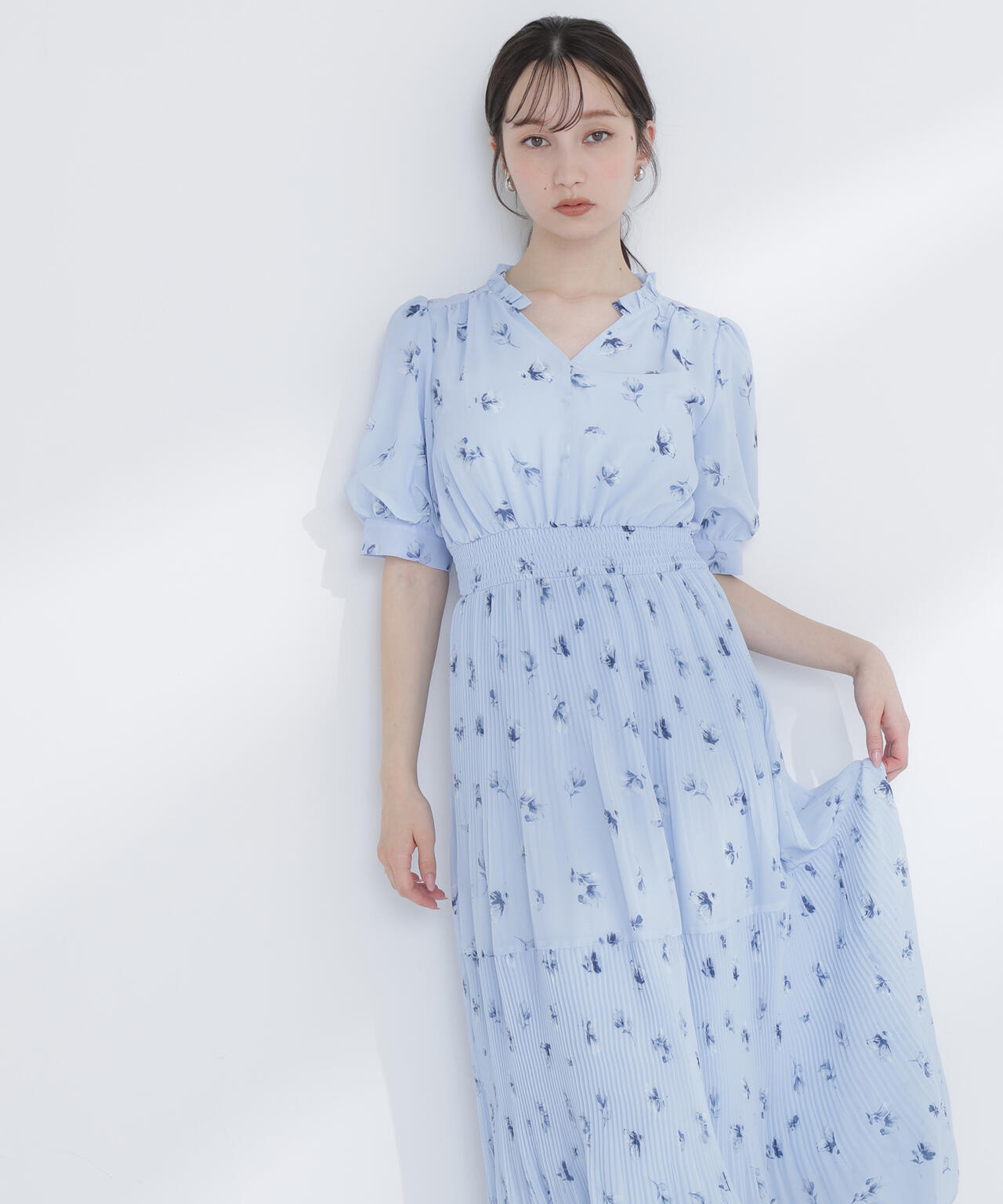 ぼかしフラワープリントワンピース