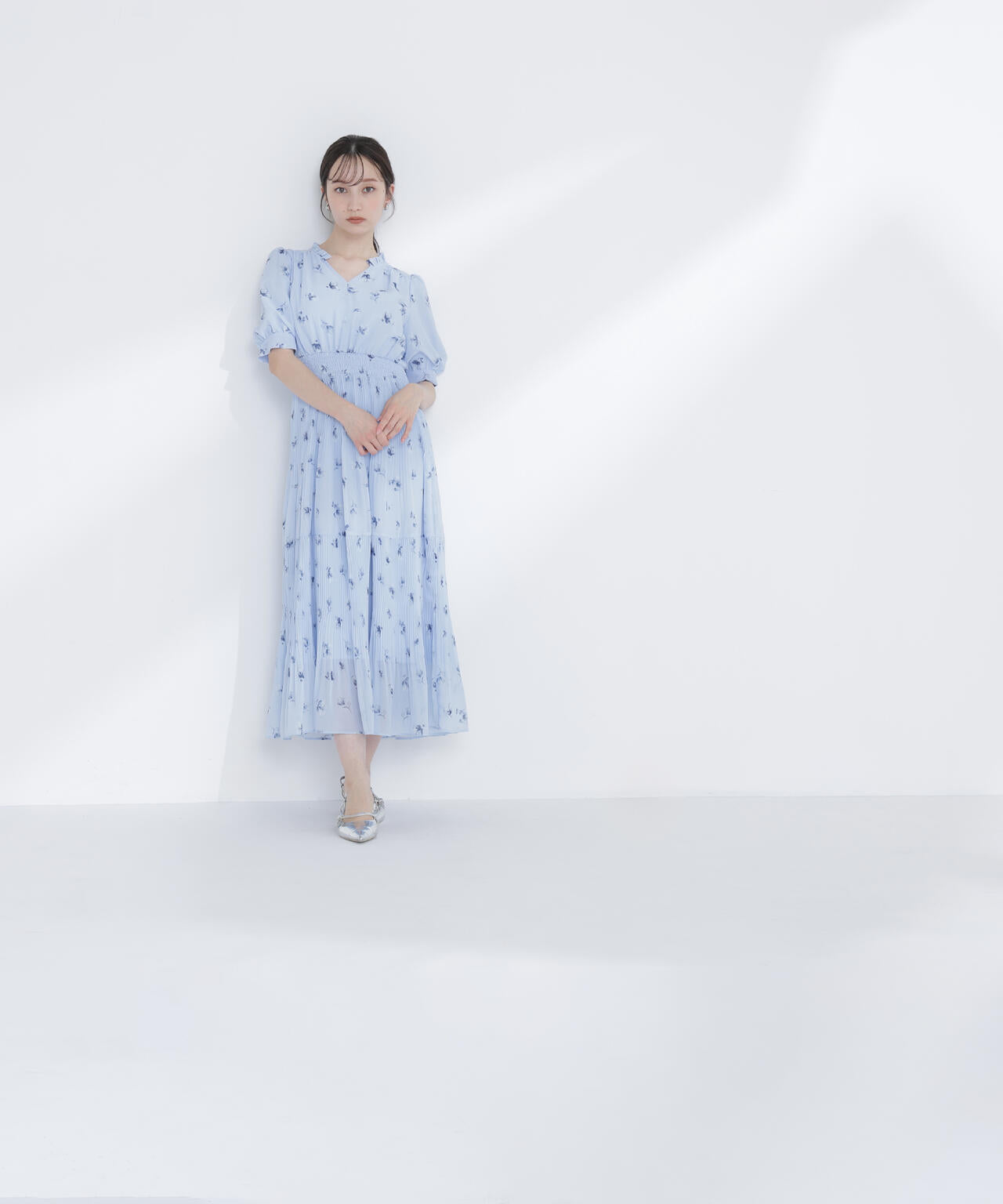 ぼかしフラワープリントワンピース